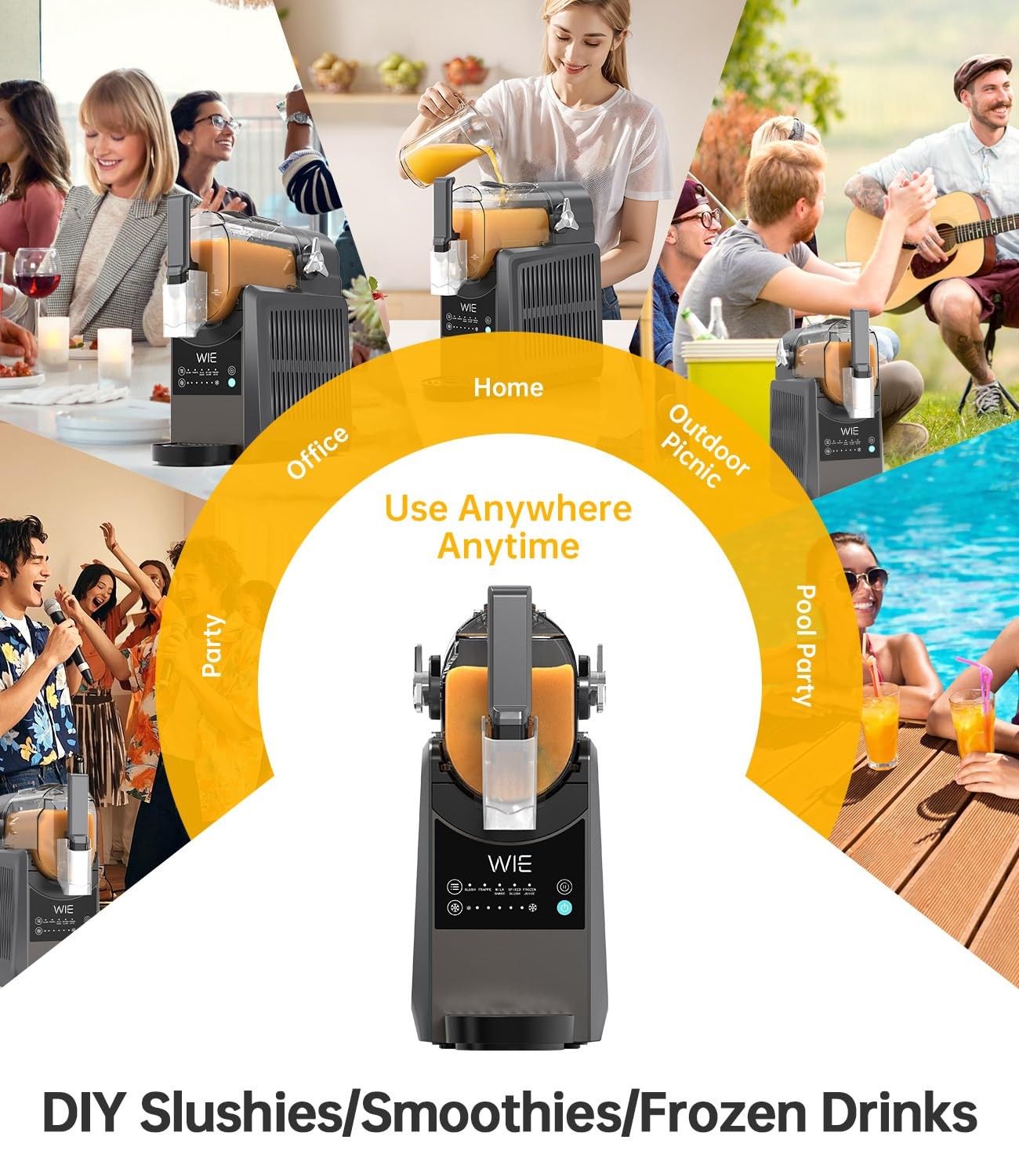 WIE Slushie Machine for Home, 88oz Slushy Machine No Ice Needed with 5 Presets,