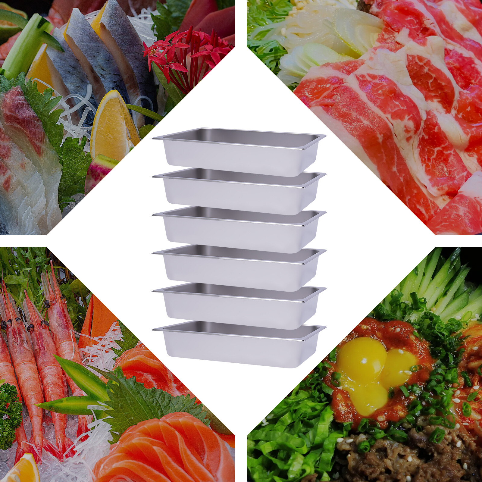 6 PACK Full Size 4″ Deep Steam Table Food Pan Commercial Tray Stainless Steel