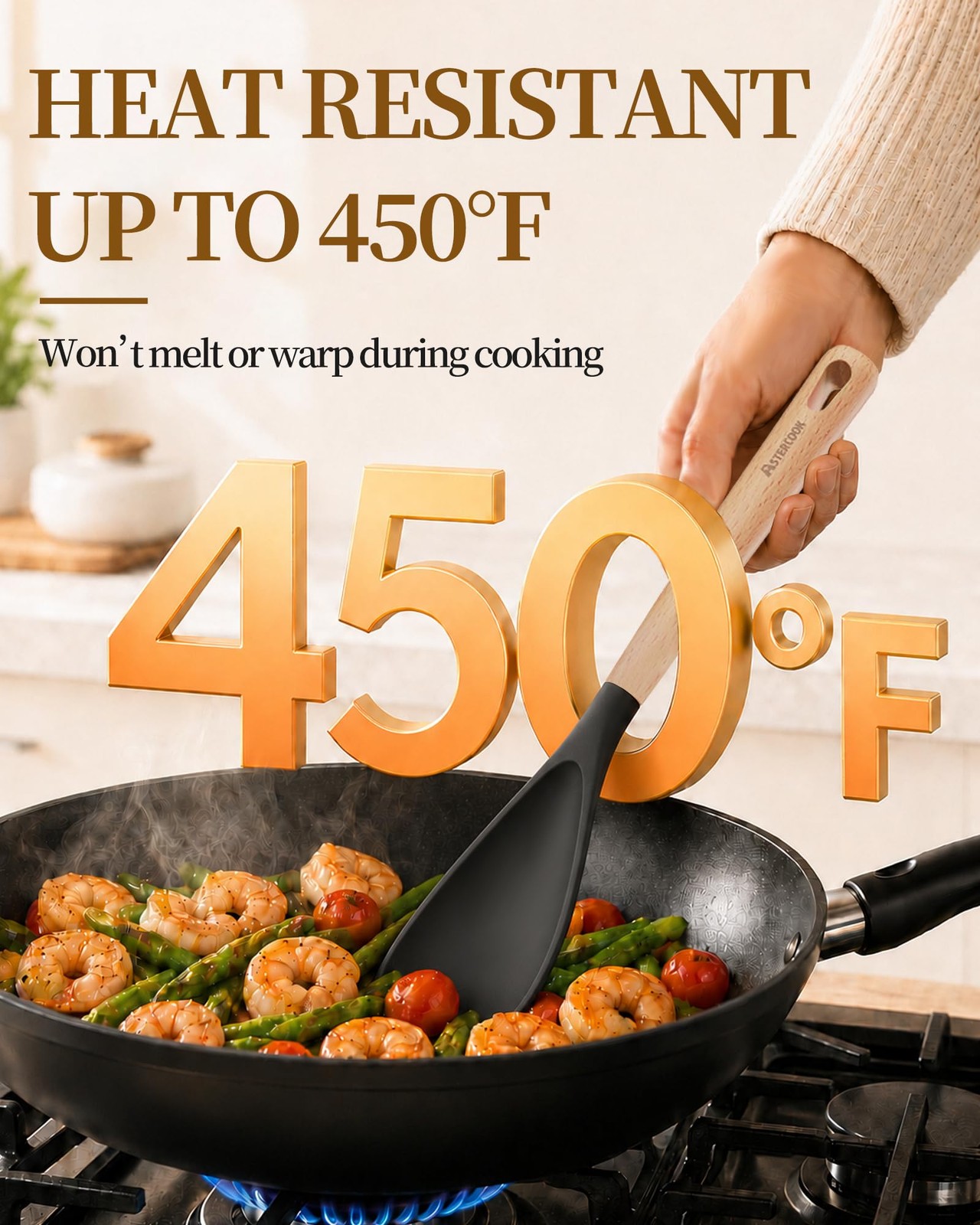 Astercook Cooking Spoon, Nonstick Safe Silicone 12.2 Inches, Black Grey
