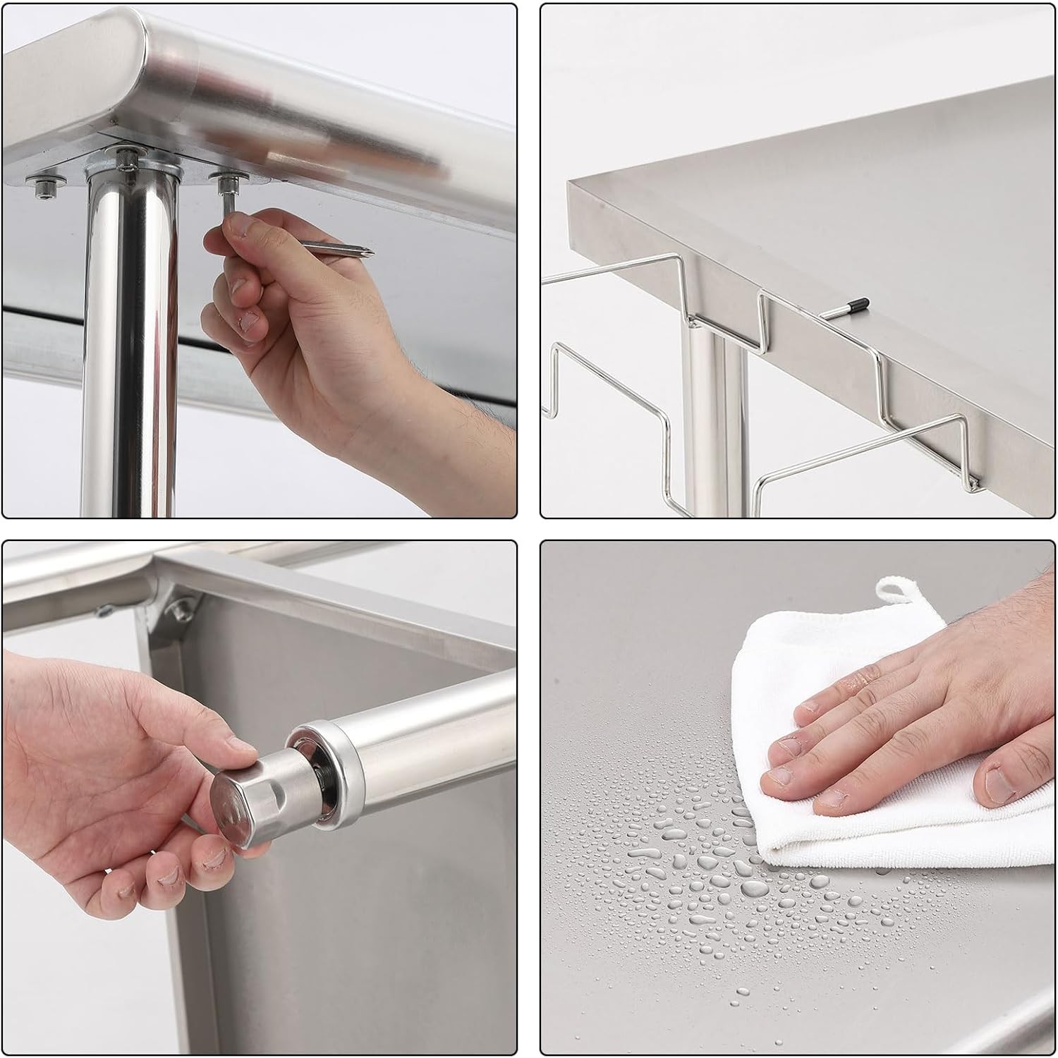 72x30x35 in NSF Stainless Steel Prep Table Adjustable Undershelf Trash Rack