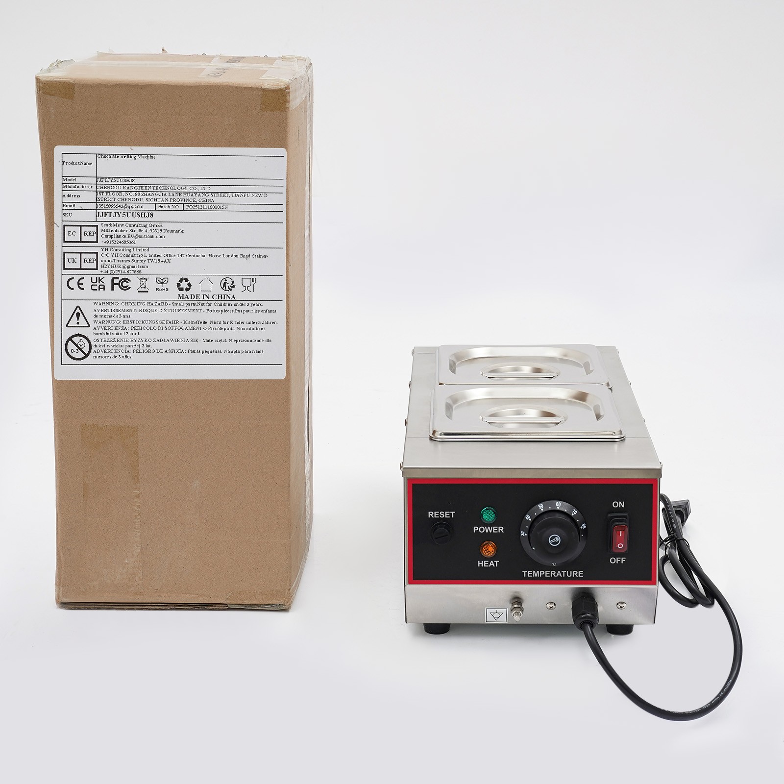 6L 800W Chocolate Tempering Machine Electric Melting Pots Stainless Steel 2 Pots