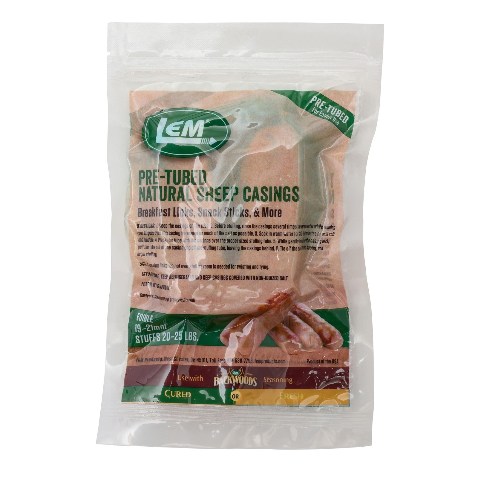 LEM Products Pre-Tubed Natural Sheep Casings, 19–21mm Edible 25 lbs of meat