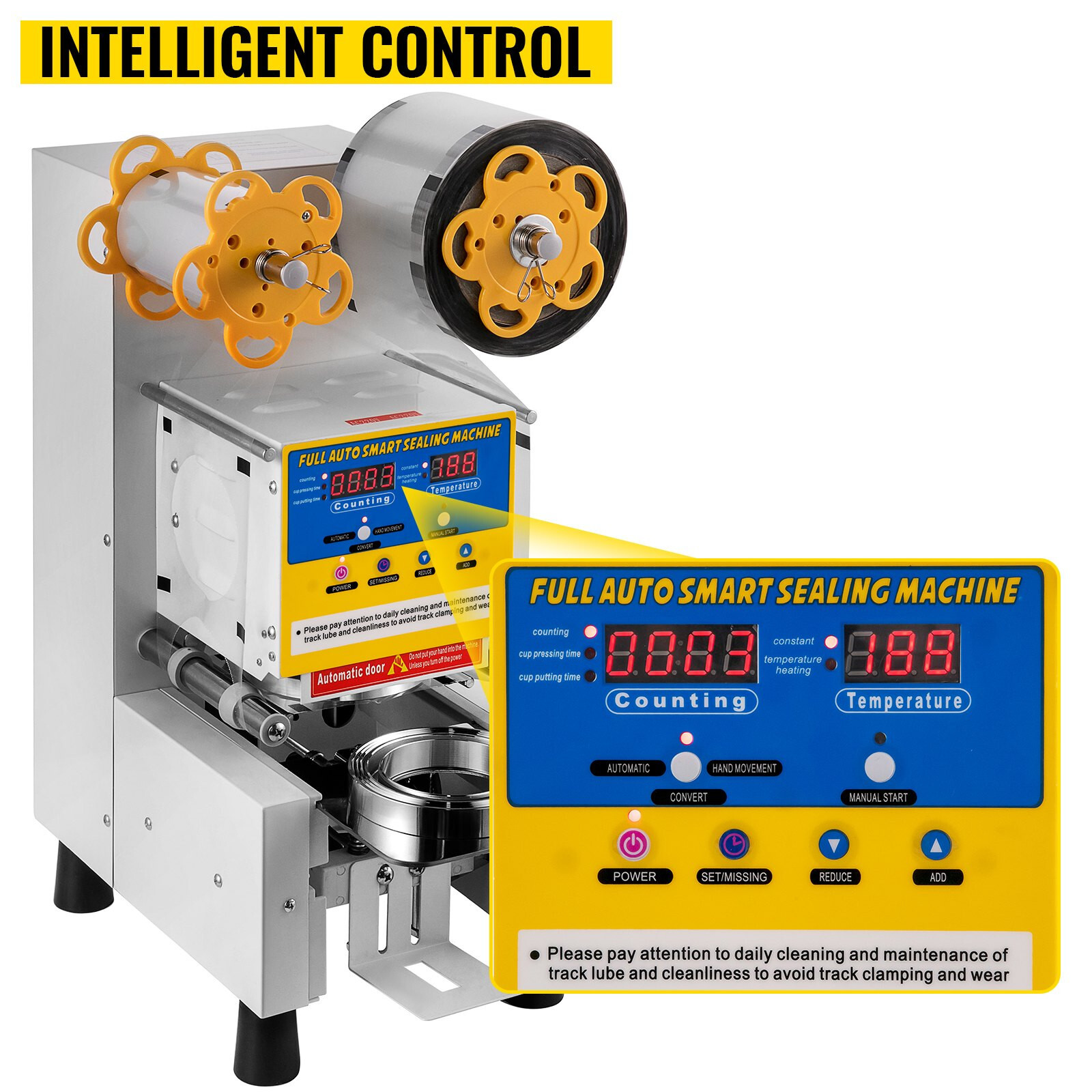 450W Fully Automatic Cup Sealing Machine 90/95mm D 200mm H 400-600cup/H *READ*