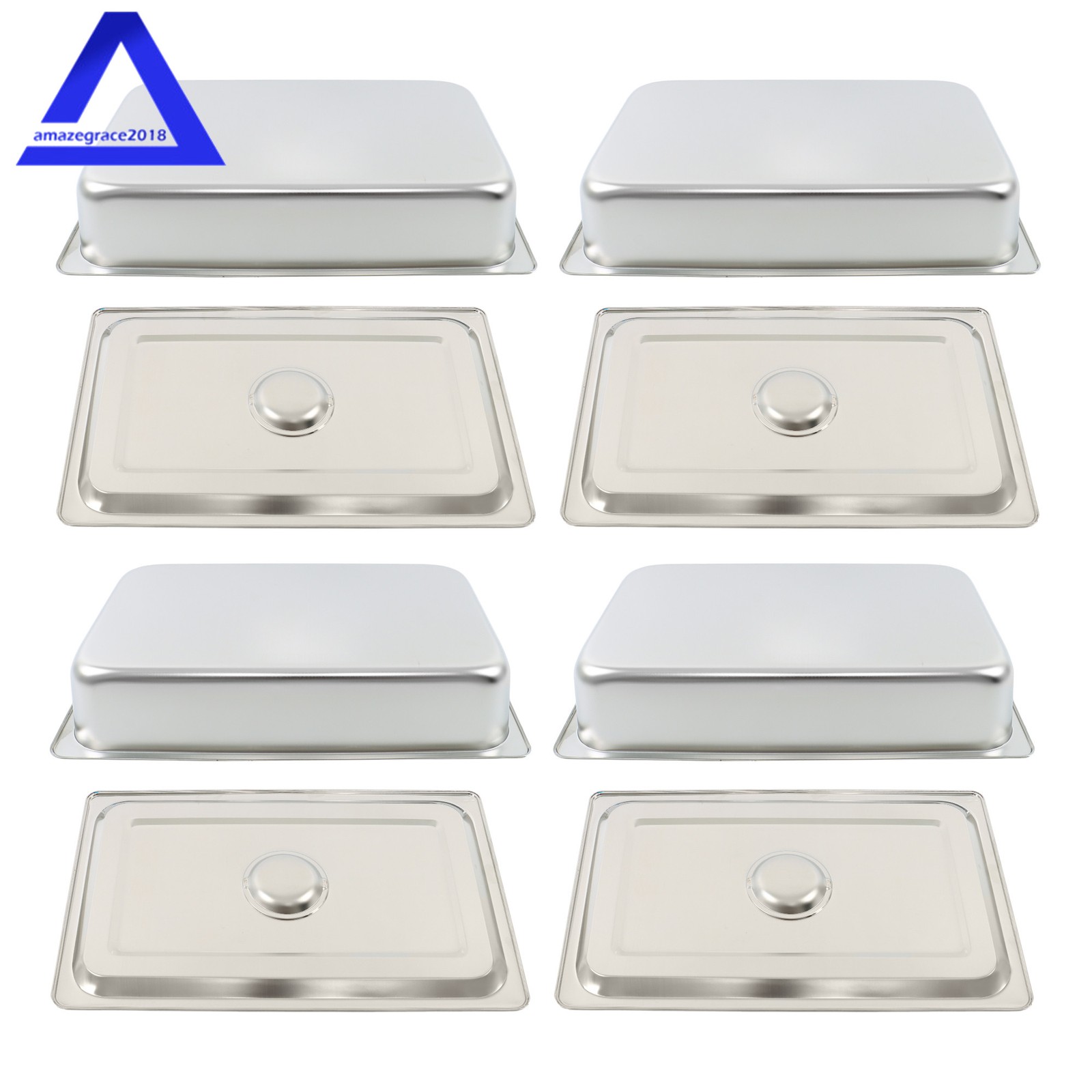 Steam Table Hotel Pans Full Size 4″ Deep 4Pcs Stainless Steel Metal Tray
