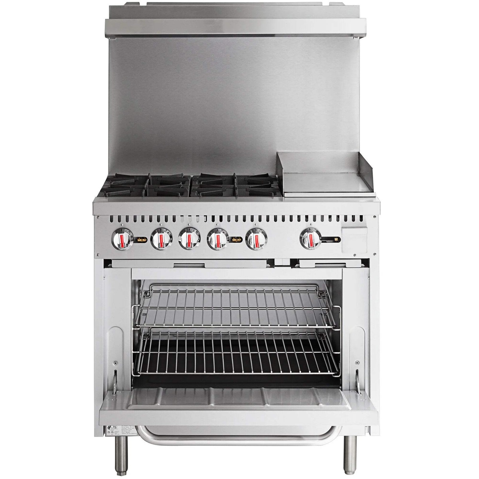 Natural Gas 4 Burner 36″ Range with 12″ Griddle and Standard Oven