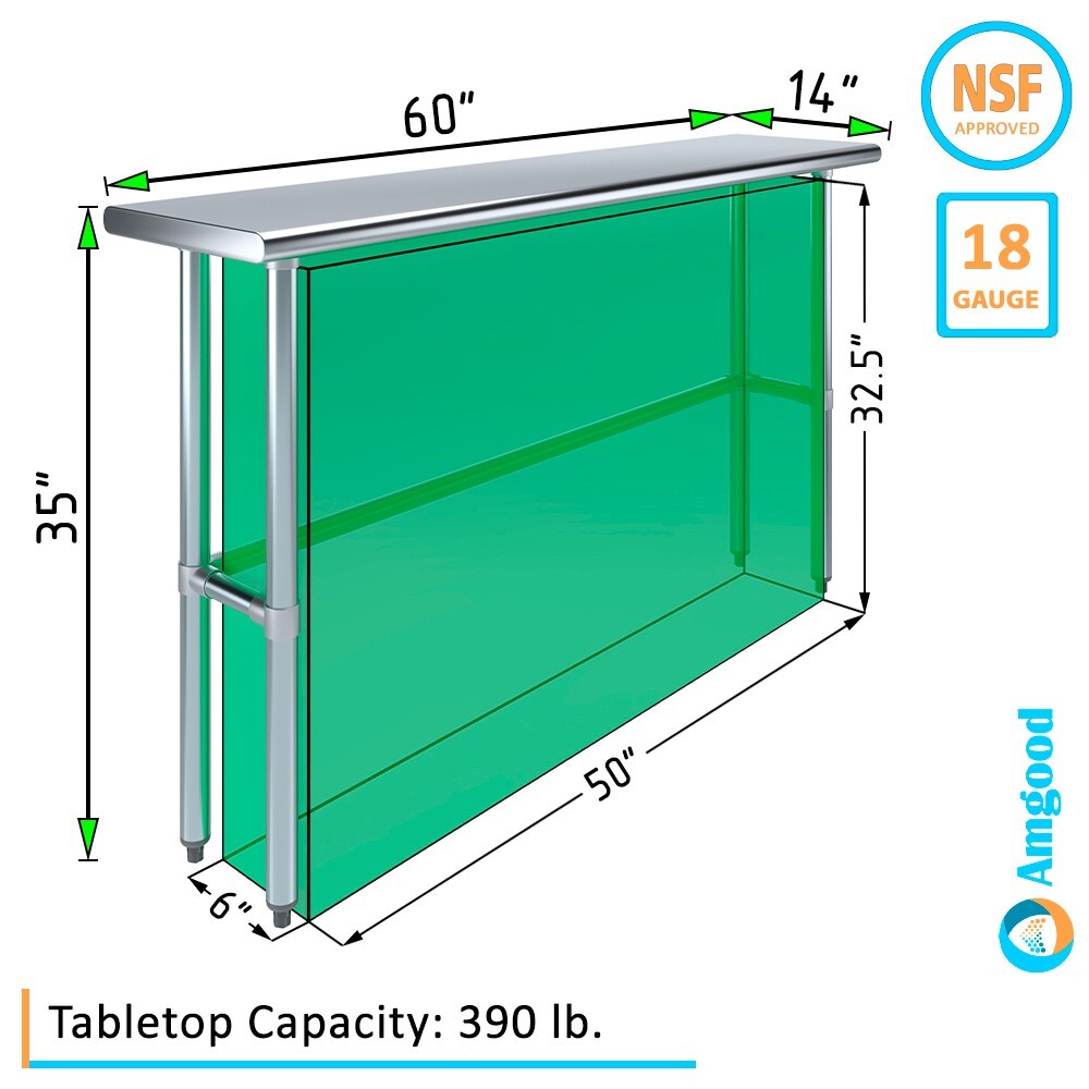 14″ X 60″ Stainless Steel Open Base Table | NSF Prep Metal Work Table