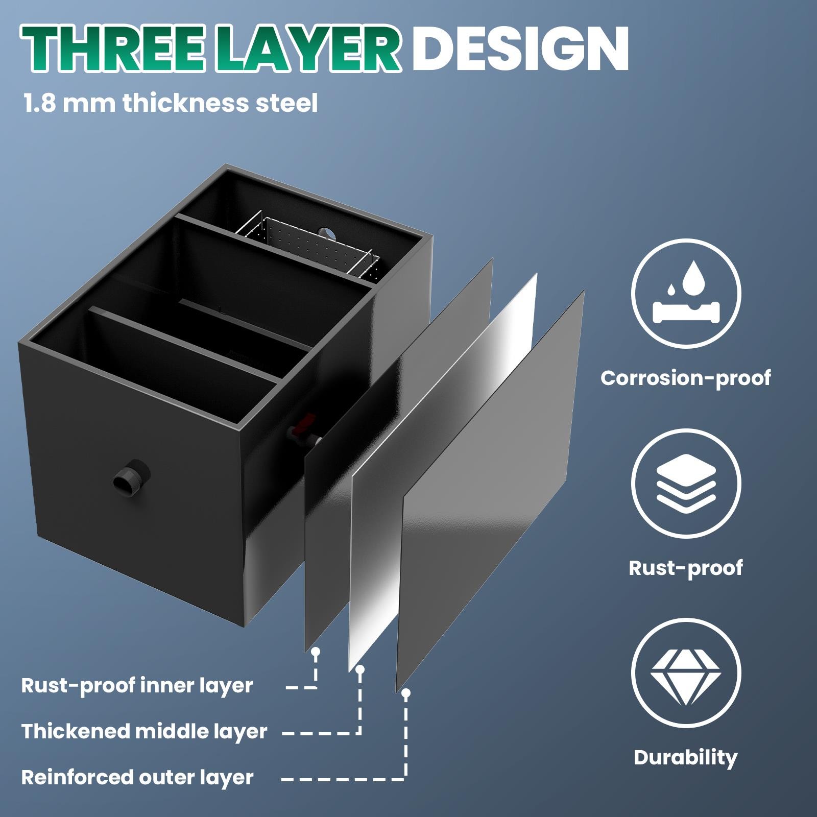 30 LBS 11.32 GPM Commercial Under Sink Grease Trap for Restaurant Home Kitchen