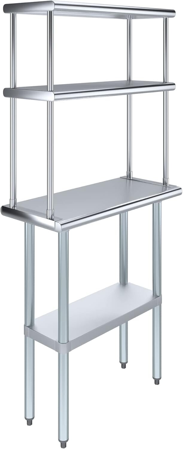Stainless Steel Prep Table w/ Double Overshelf – Commercial Kitchen Workstation