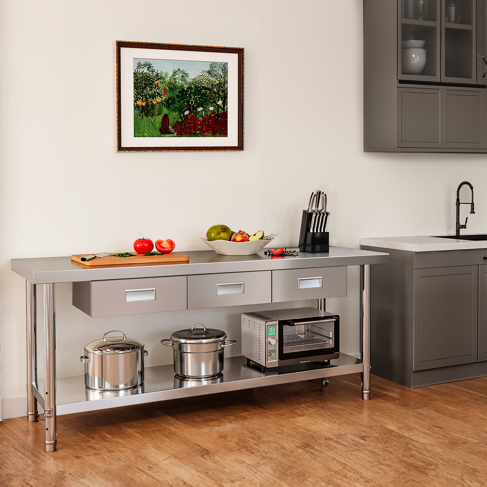 60″ X 24″ Stainless Steel Table Work Table Metal Table Prep Table with 3 Drawers