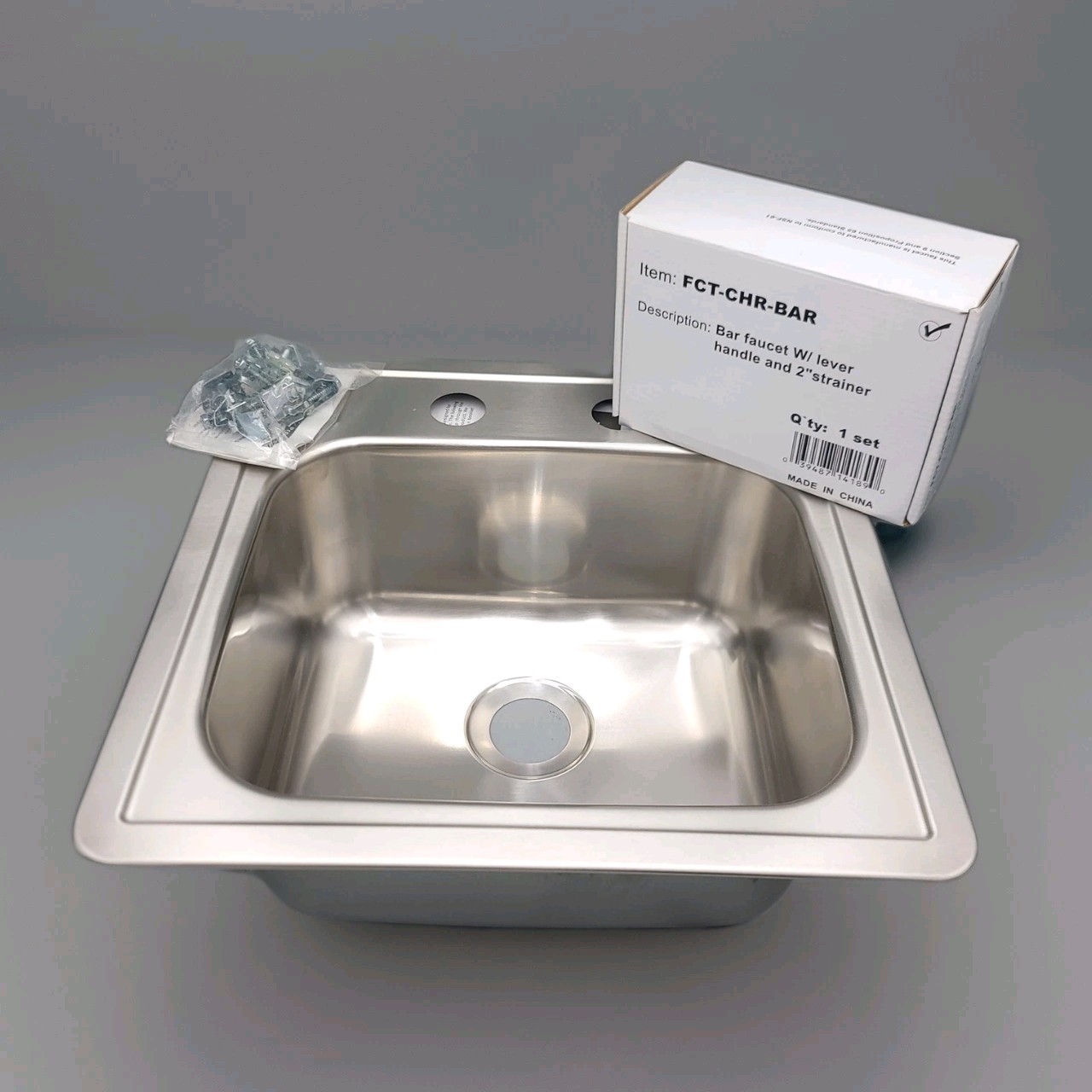 Franke LFBS602NKIT 15″ x 15″ Stainless Steel Single Bowl Bar Sink Kit w/ Faucet