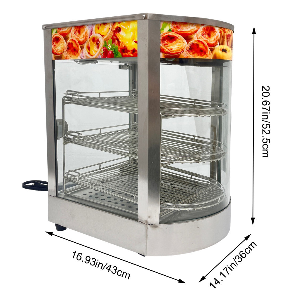 110V 850W Stainless Steel Food Pizza Warmer Display Cabinet with 3 Movable Layer
