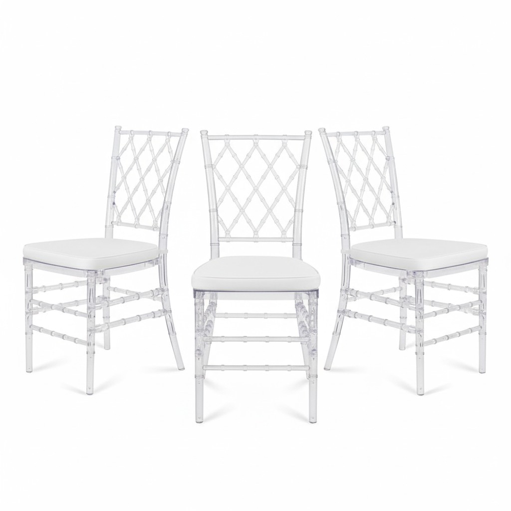 Set of 3 Fully Assembled Transparent Crystal Dining Chair for Wedding ,party.
