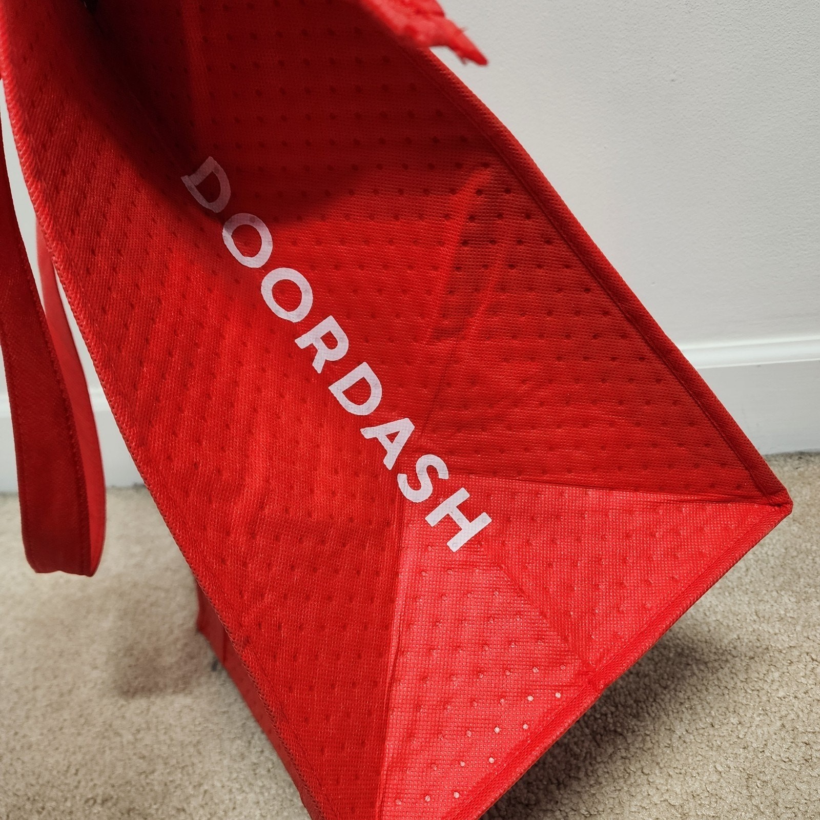 Doordash Insulated Delivery Bag Red Double Handle Zip Closure 15×13″