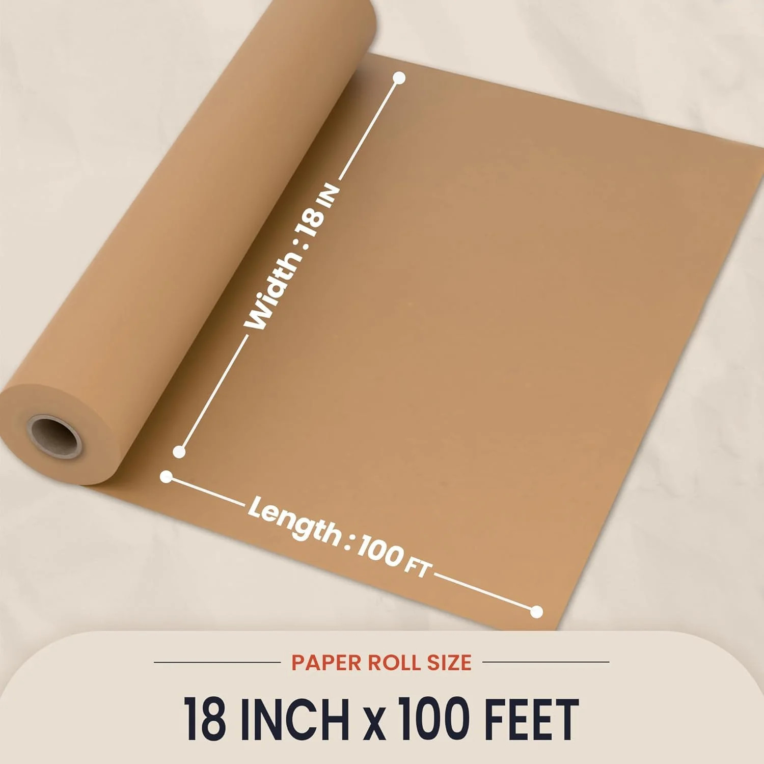 Brown Kraft Butcher Paper Roll – 18 Inch x 100 Feet – USA Made – Food-Grade Pape