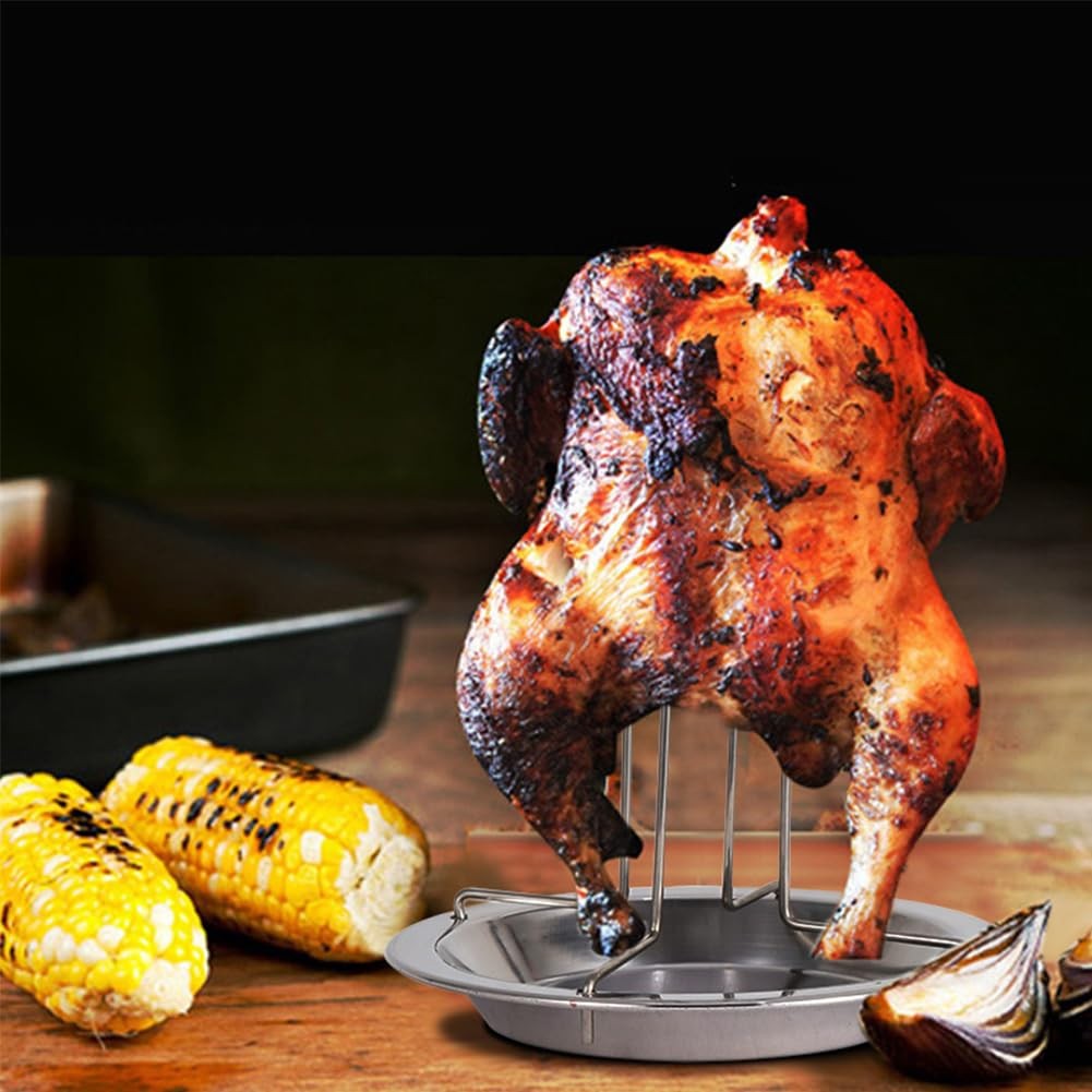 Qirvaten Chicken Roaster Rack, Stainless Steel Beer Can Holder Silver