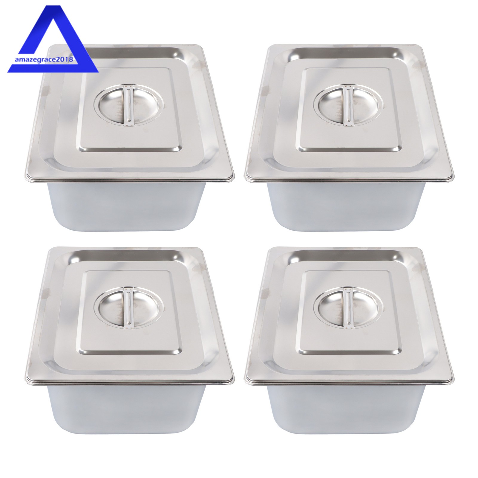 Steam Table Hotel Pans 1/2 Size 6″ Deep 4Pcs Stainless Steel Metal Tray with Lid