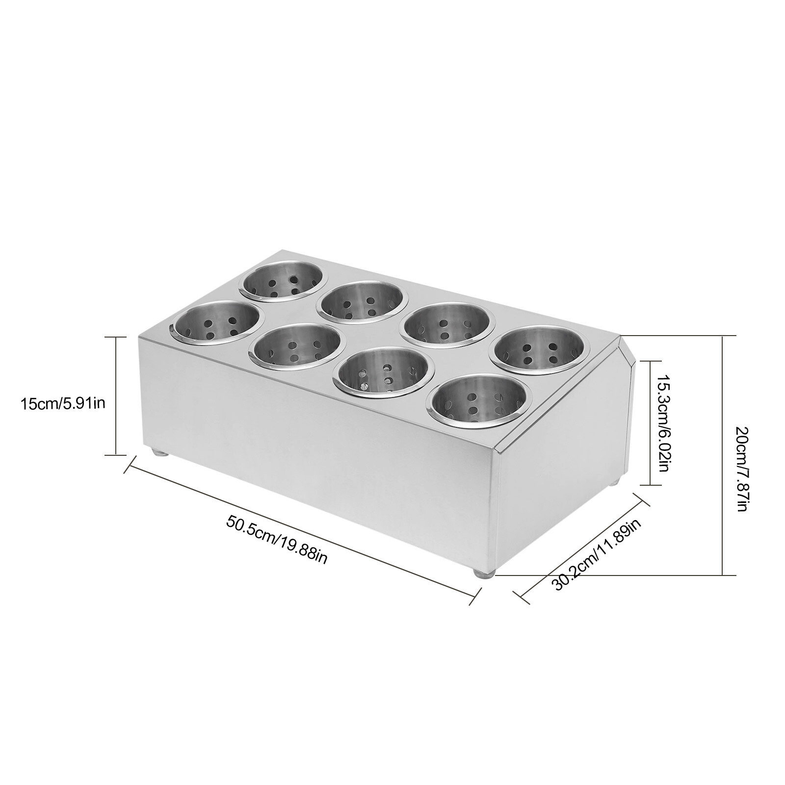 8 Hole Commercial Stainless Steel Flatware Holder Silverware Organizer Storage