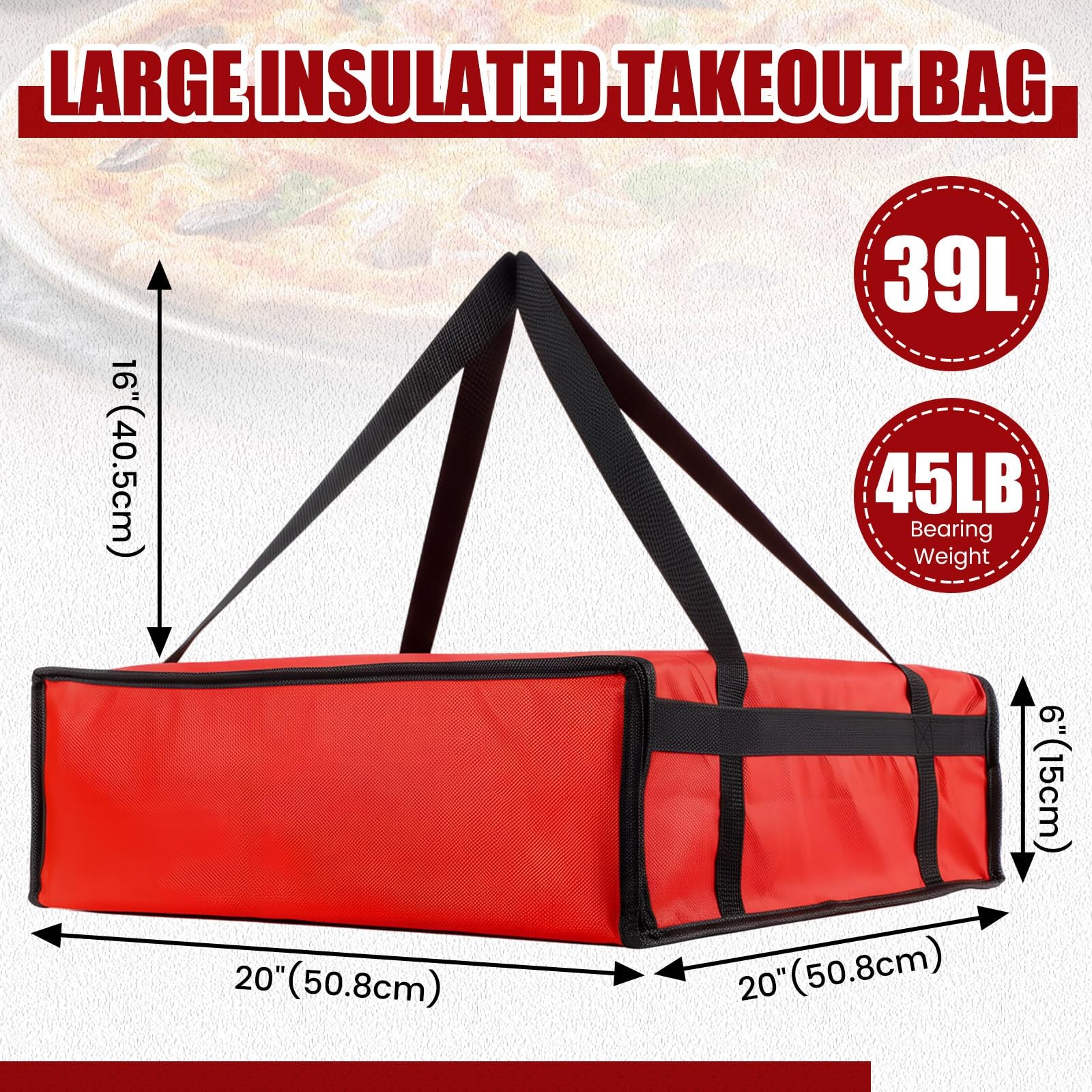 Insulated Pizza Bags for Delivery with Plastic Portable Drink Carrier, 20 x 2…