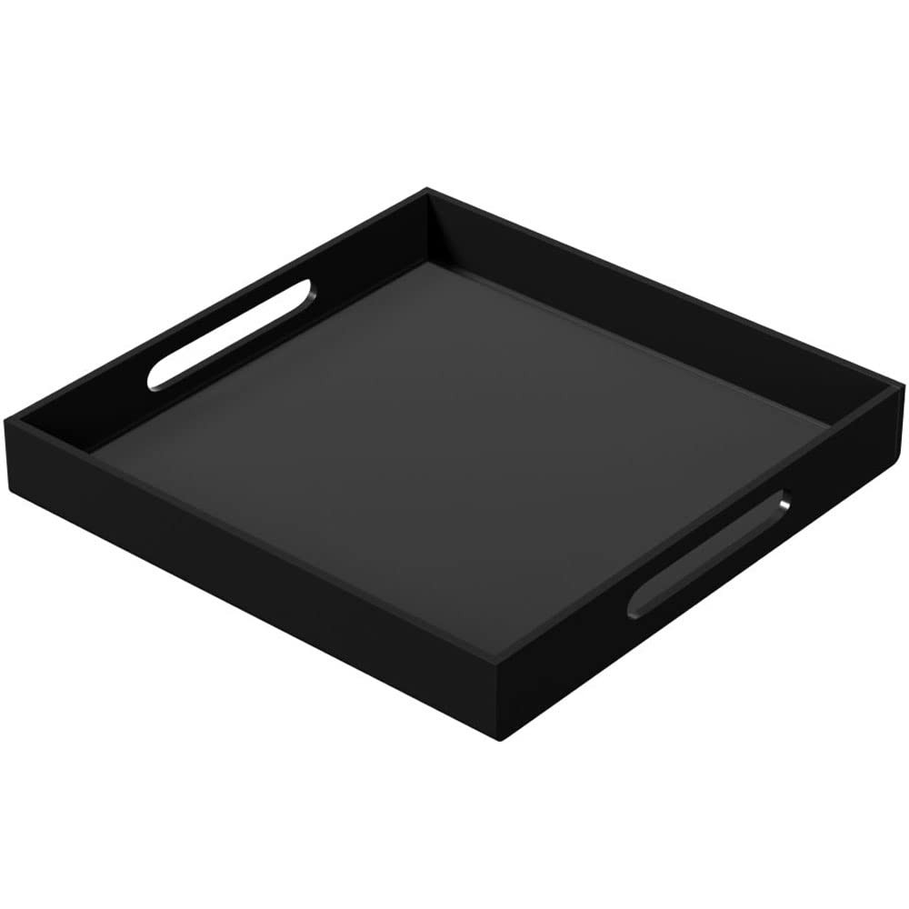 NIUBEE Acrylic Serving Tray 12×12 Inches -Spill Proof- 12″ x x 2″, Black