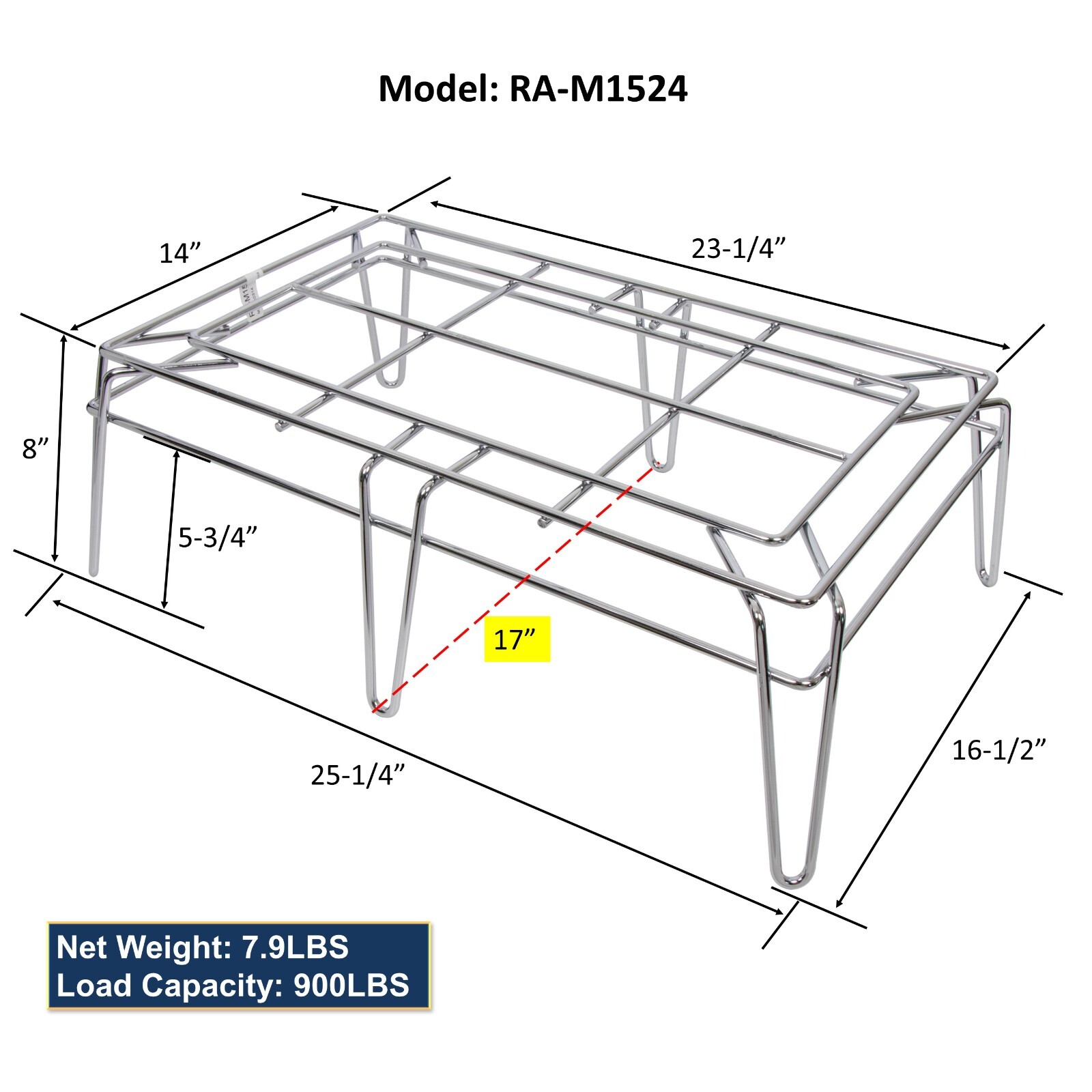 GSW RA-M1524 Heavy Duty All Welded Chrome Wire Multi-Functional Rack 25″x17″x8″