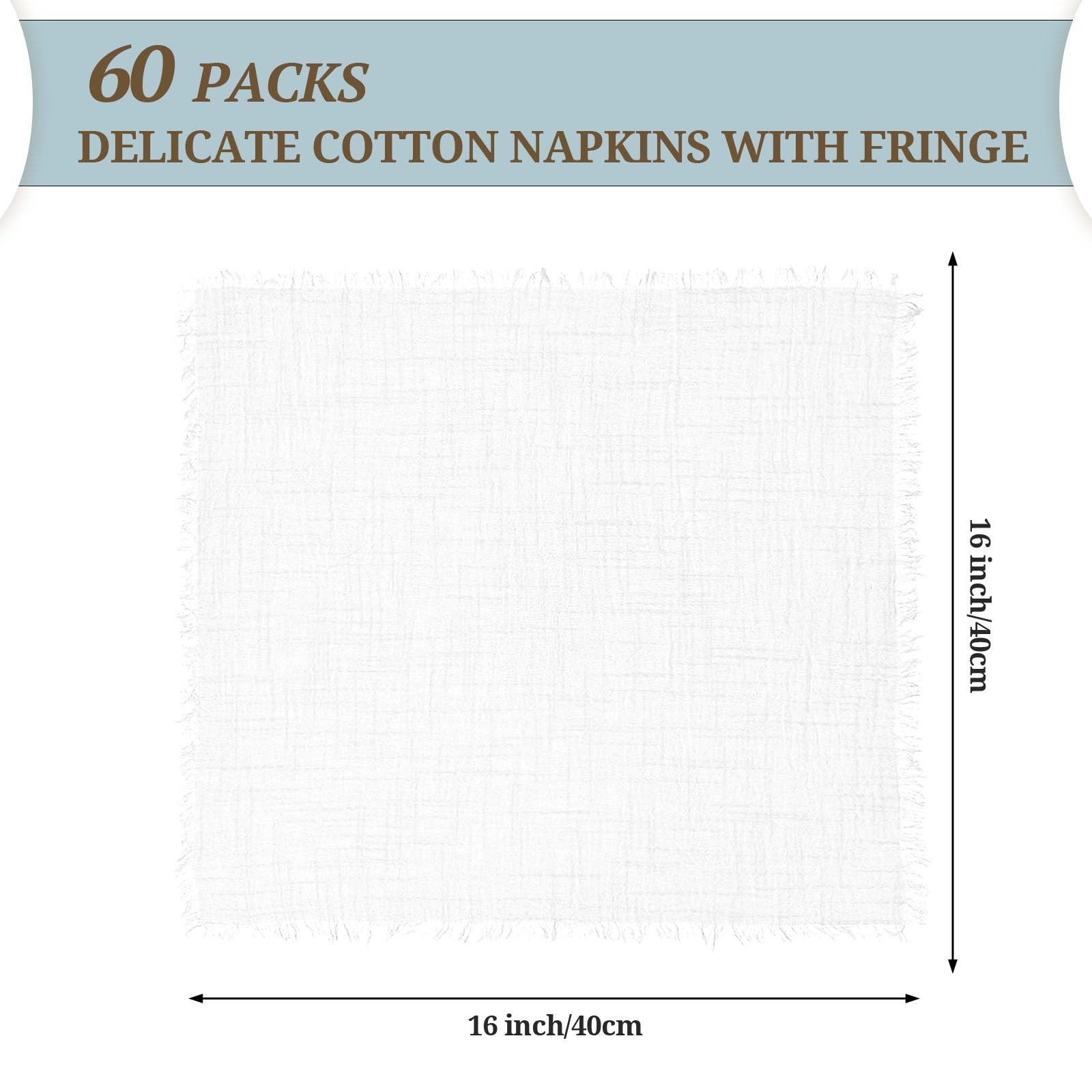 Pesonlook 60 Pcs White Handmade Cloth Napkins Fringe 16X16 Inches Cotton
