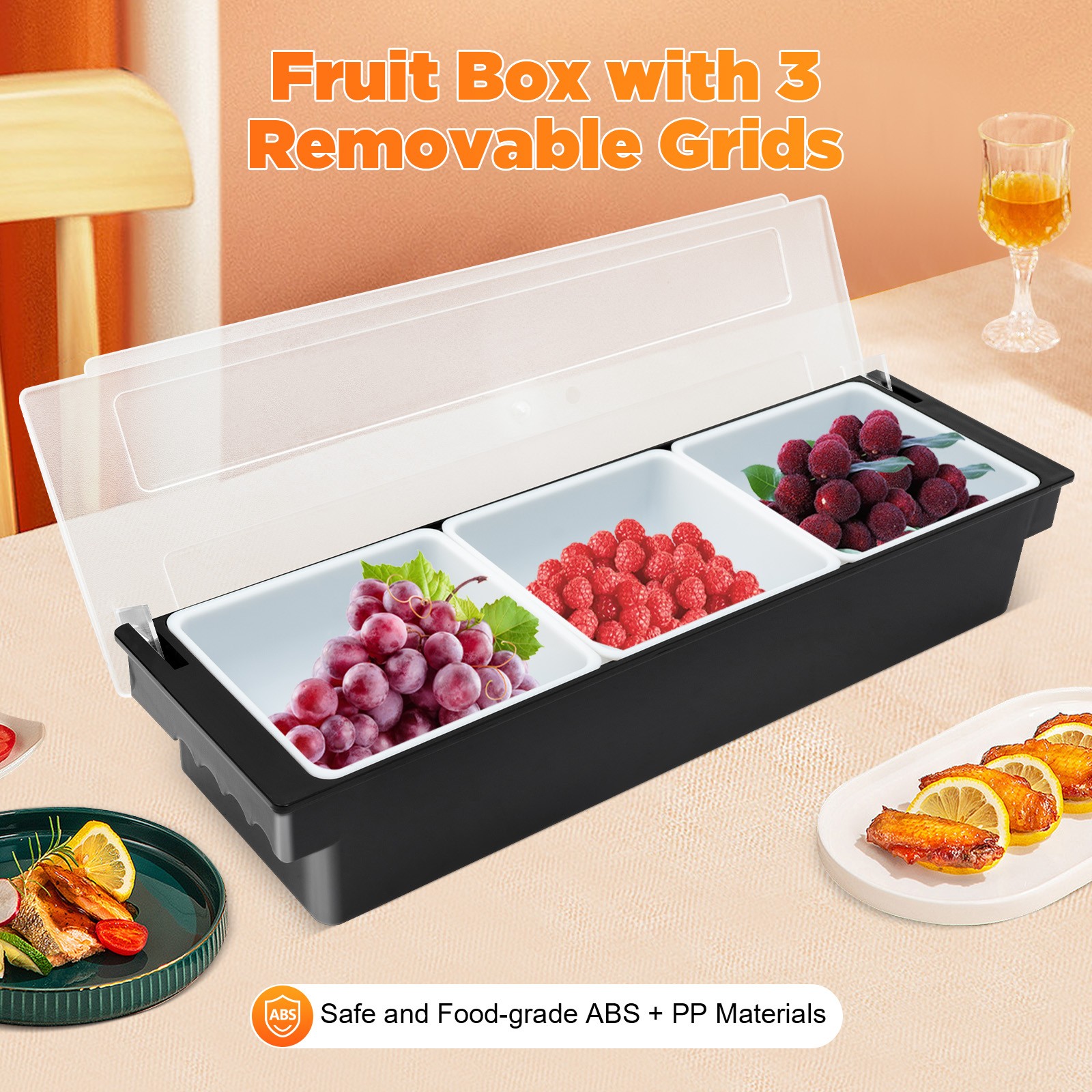 3/5 Compartments Condiment Dispenser Chilled Server Caddy Food FruitSalad Tray