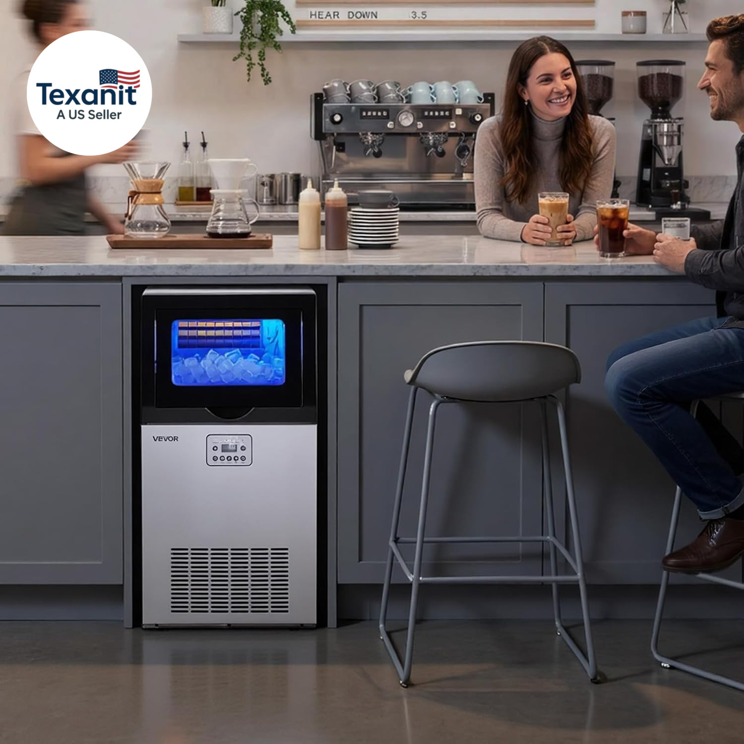 Commercial Ice Maker Machine, 100 Lbs/24H with 30 Lbs Storage Capacity, Built-In