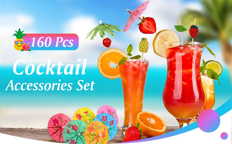 160 Pcs Cocktail Drink Decoration Accessories 60 Drink Cocktail Umbrellas 100