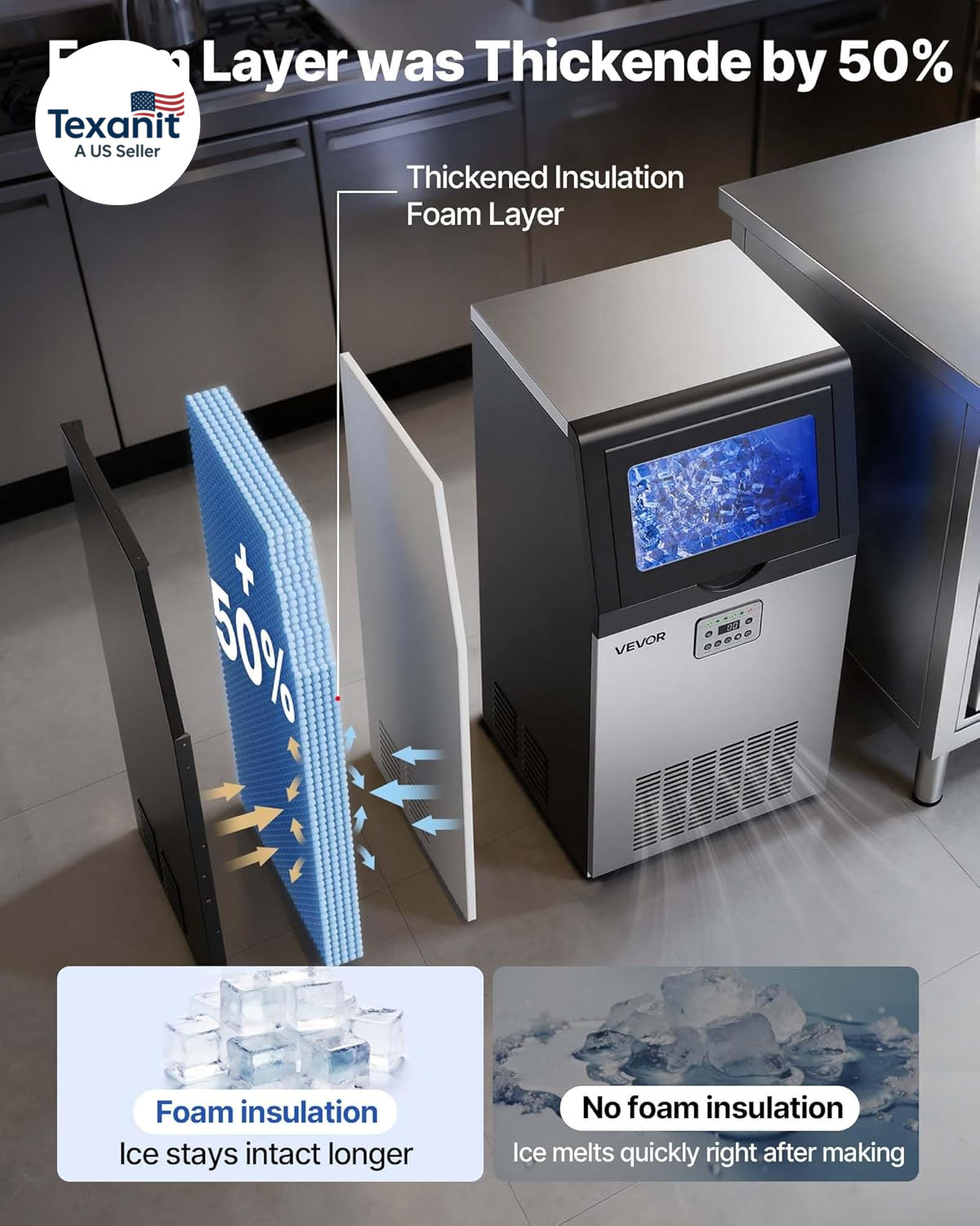 Commercial Ice Maker Machine, 100 Lbs/24H with 30 Lbs Storage Capacity, Built-In