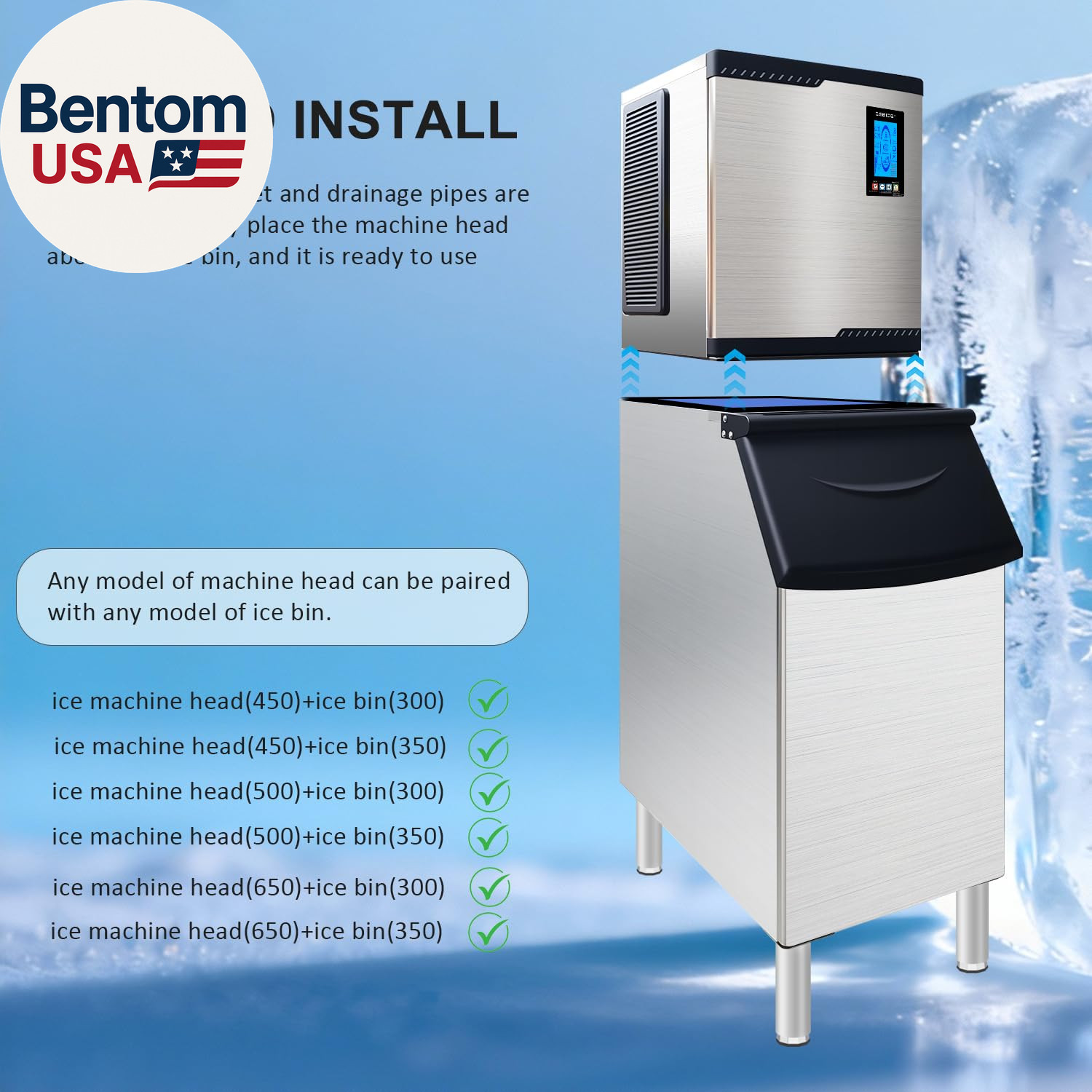 Commercial Ice Maker Machine Head Only, 500Lbs/24H ETL Commercial Ice Maker with