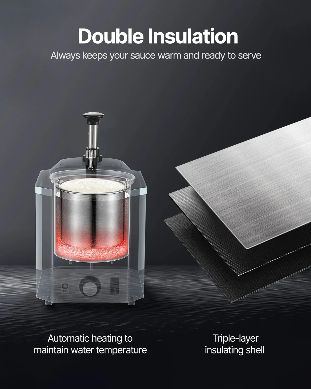 VEVOR 2.4L Electric Cheese Dispenser with Pump Hot Fudge Warmer 86℉-230℉