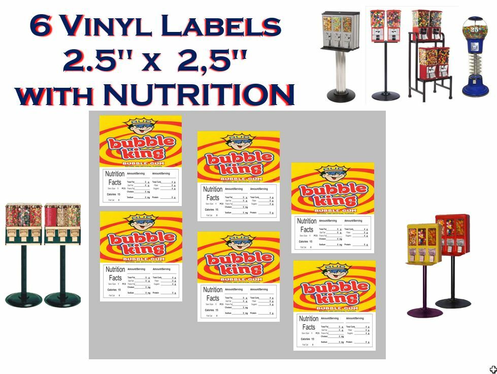 6 Product CANDY VENDING MACHINE STICKERS LABELS NUTRITION QUICK & FREE Ship