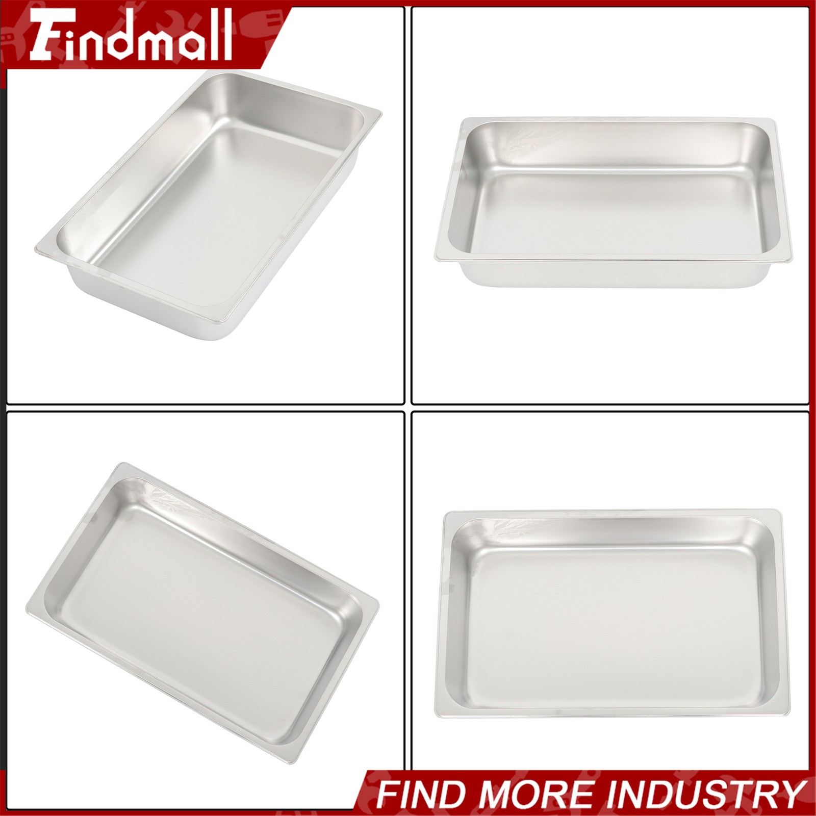 Findmall 6 Pack 4″ Deep Steam Table Pan Hotel Pans Food Prep Stainless Steel