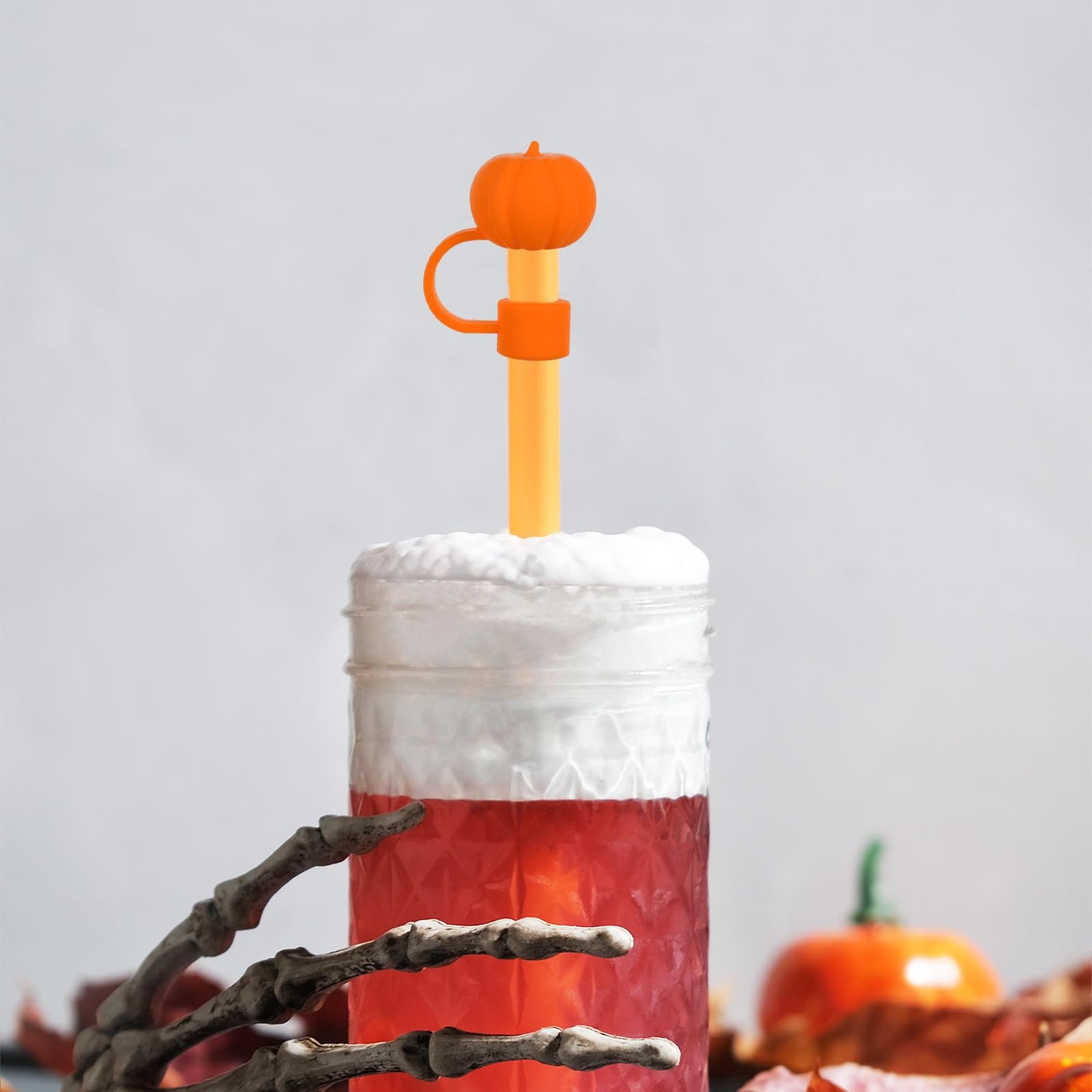 Whaline 4 Pcs Halloween Straw Cover Cap 0.4 inch, Orange Yellow Purple Black