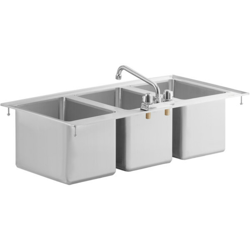 Commercial 37″ Three Compartment Bowl Faucet Stainless Steel NSF Drop-In 3 Sink