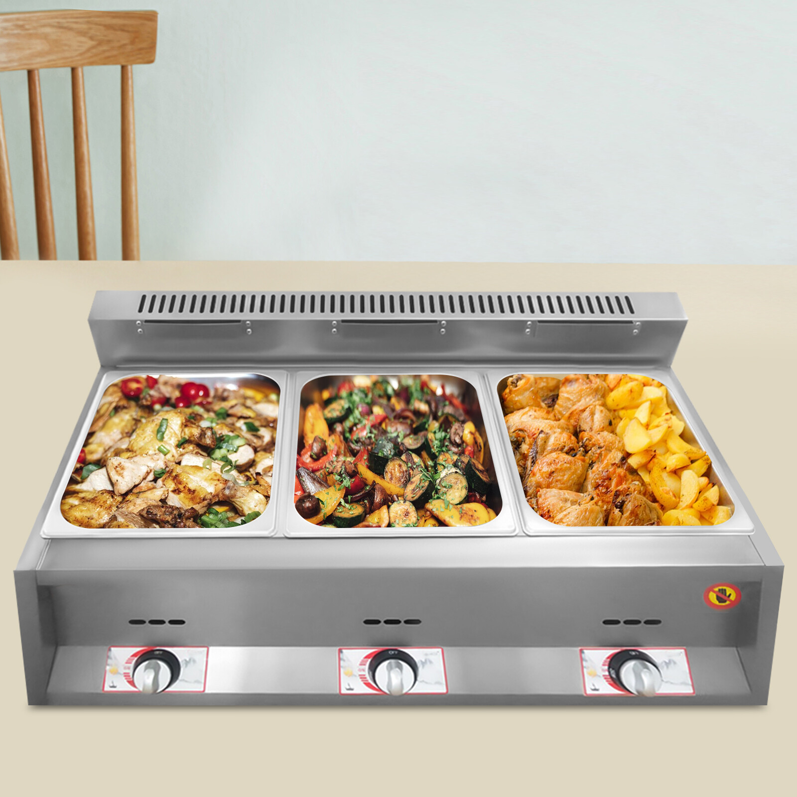 3-Pan Propane Gas Food Warmer Restaurant Tabletop Desktop Countertop Steam Table