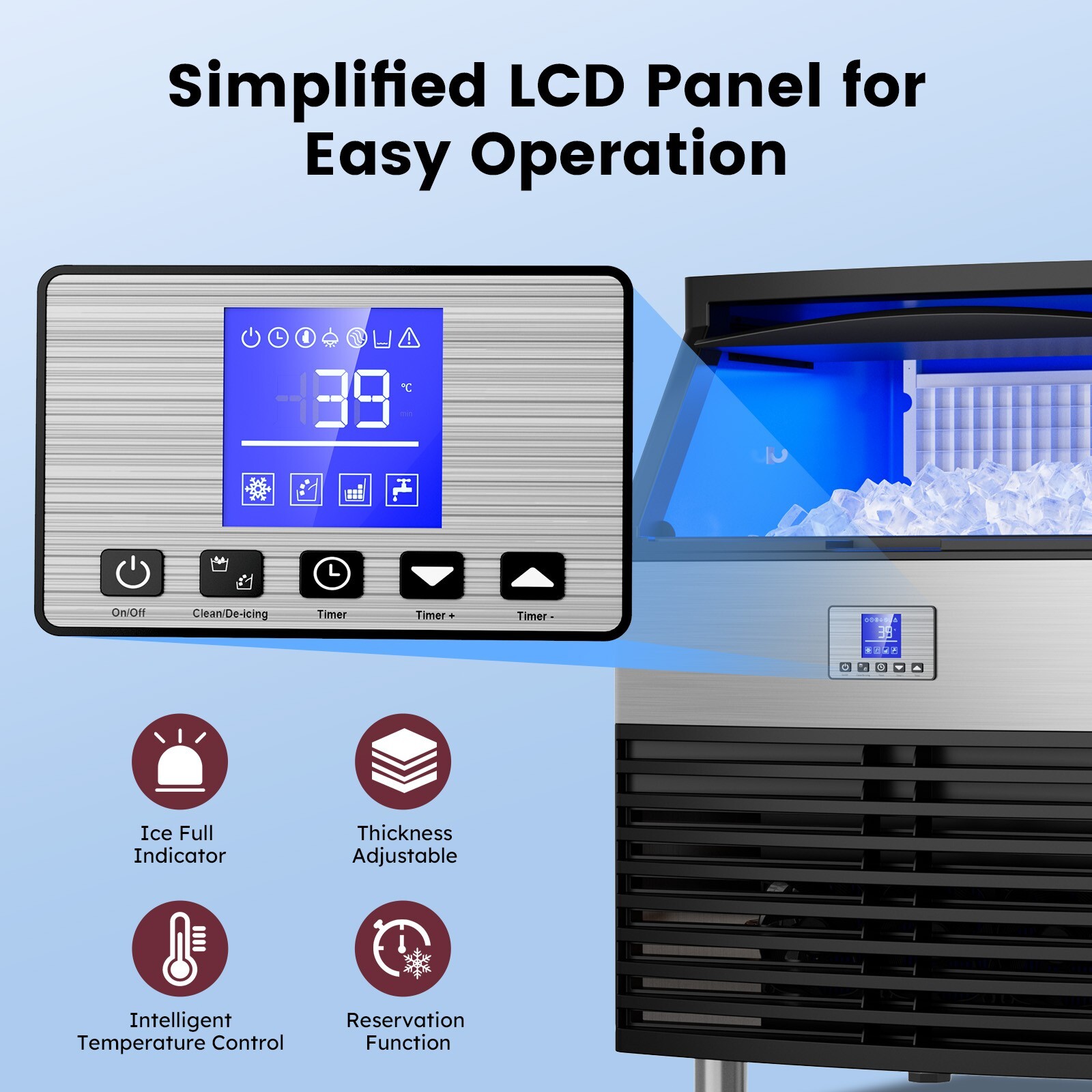 320lbs/24H Commercial Ice Maker Machine,Self-Cleaning Countertop Ice Maker