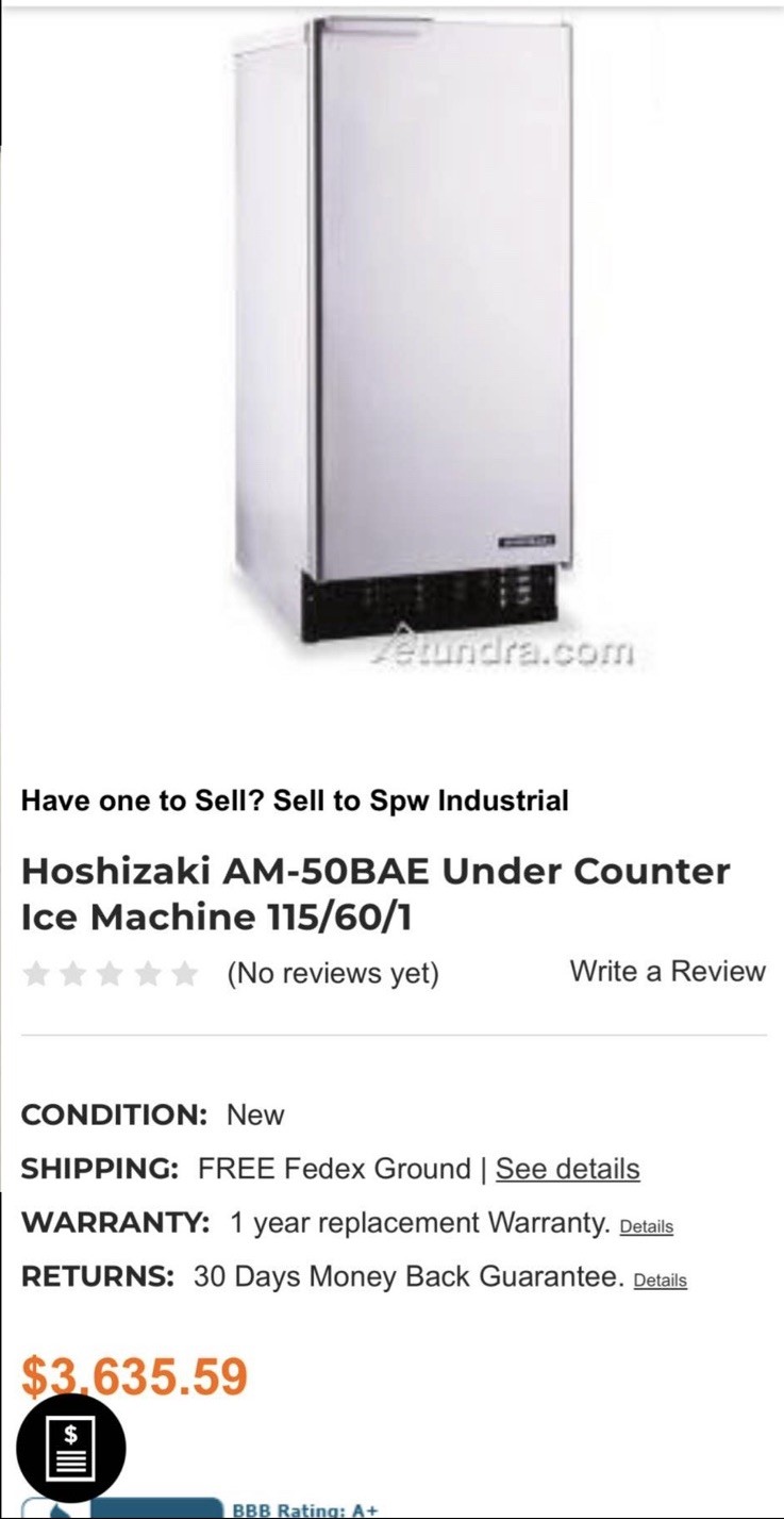 Hoshizaki AM-50BAE-AD Undercounter Nugget Ice Machine 115-120V Air Cooled