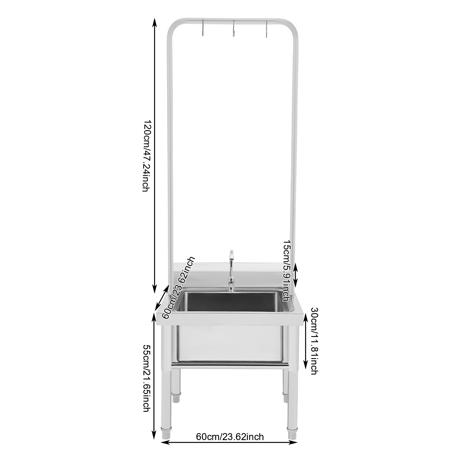 Commercial Mop Sink Stainless Steel Floor Mop Sink with Hanging Rod and Hook