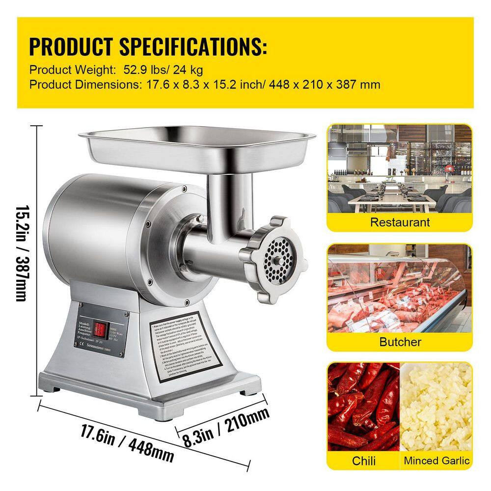 Commercial Meat Grinder, 450 Lbs. Stainless Steel Blade and Plate, Sausage Stuff