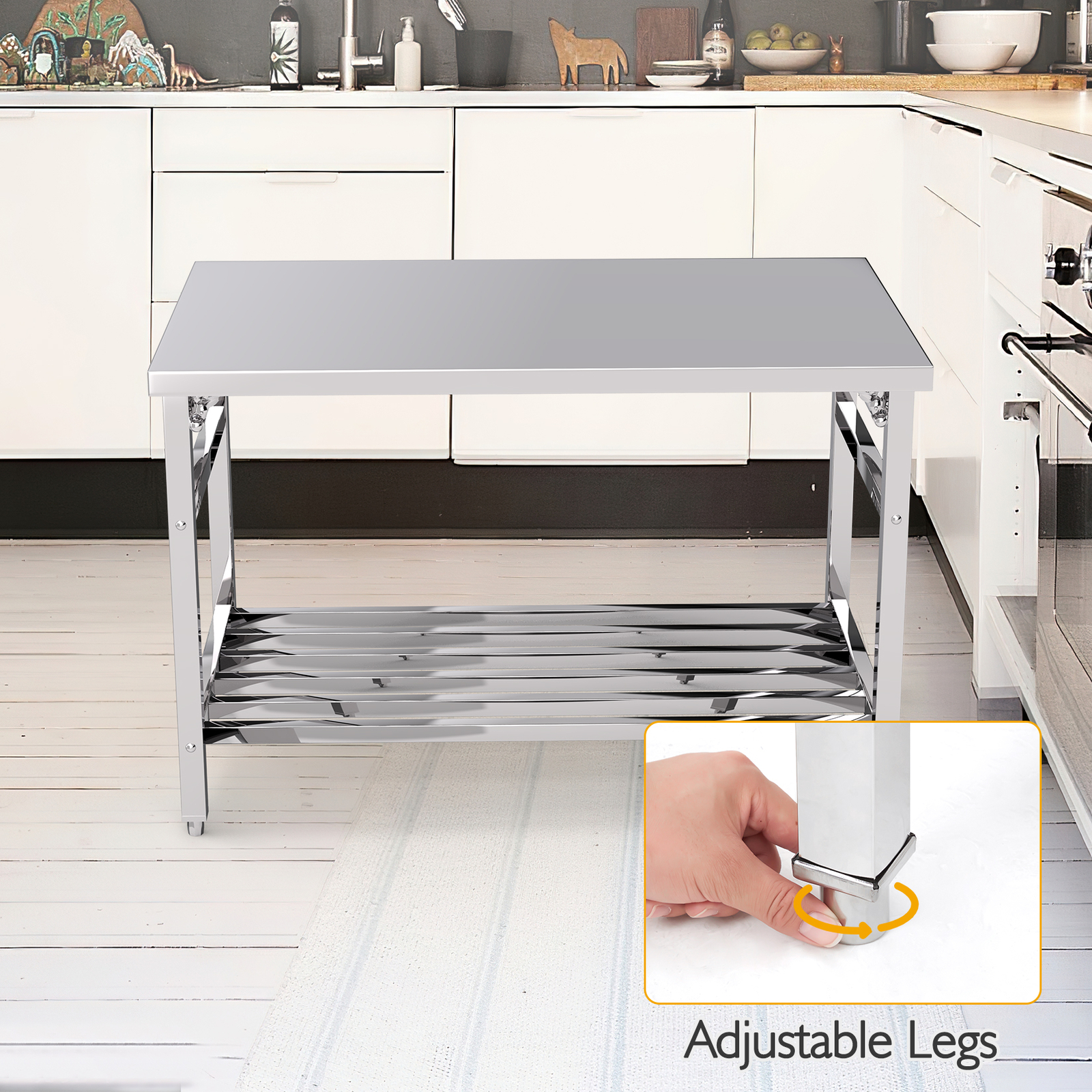 48″ x 30″ Stainless Steel Prep Table Folding Work Table w/ Adjustable Undershelf