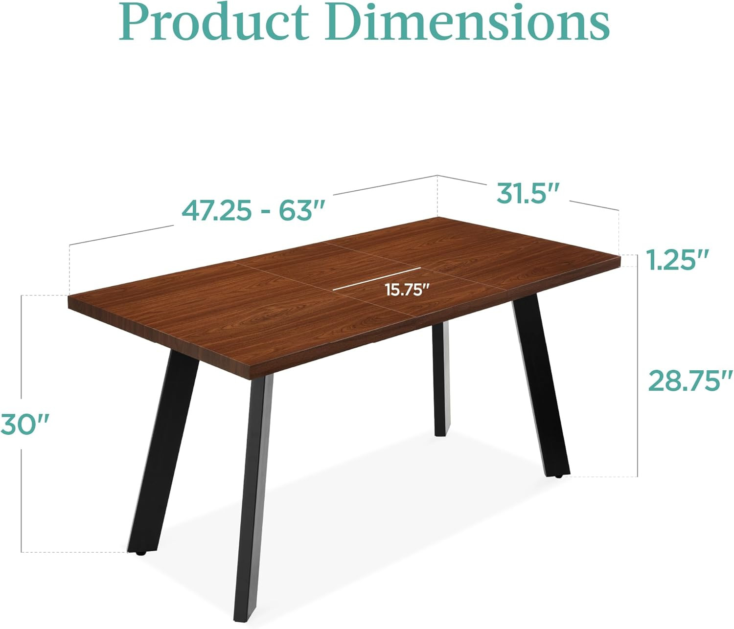 Modern Expandable Dining Table 47-63″ for 6, Brown with Leaf Extension