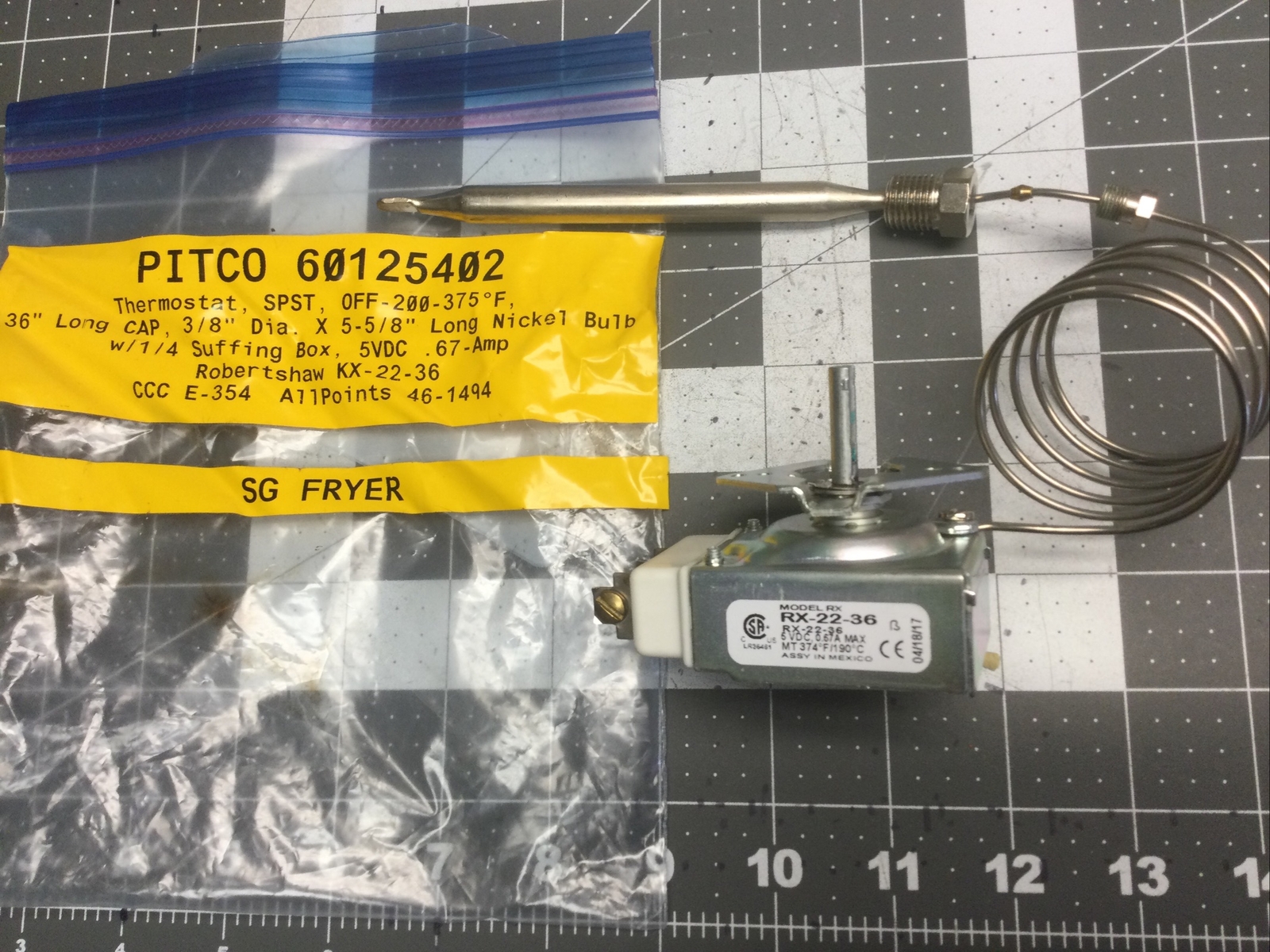 60125402 PITCO GAS FRYER THERMOSTAT ROBERTSHAW TYPE RX-22-36 (LX7N)