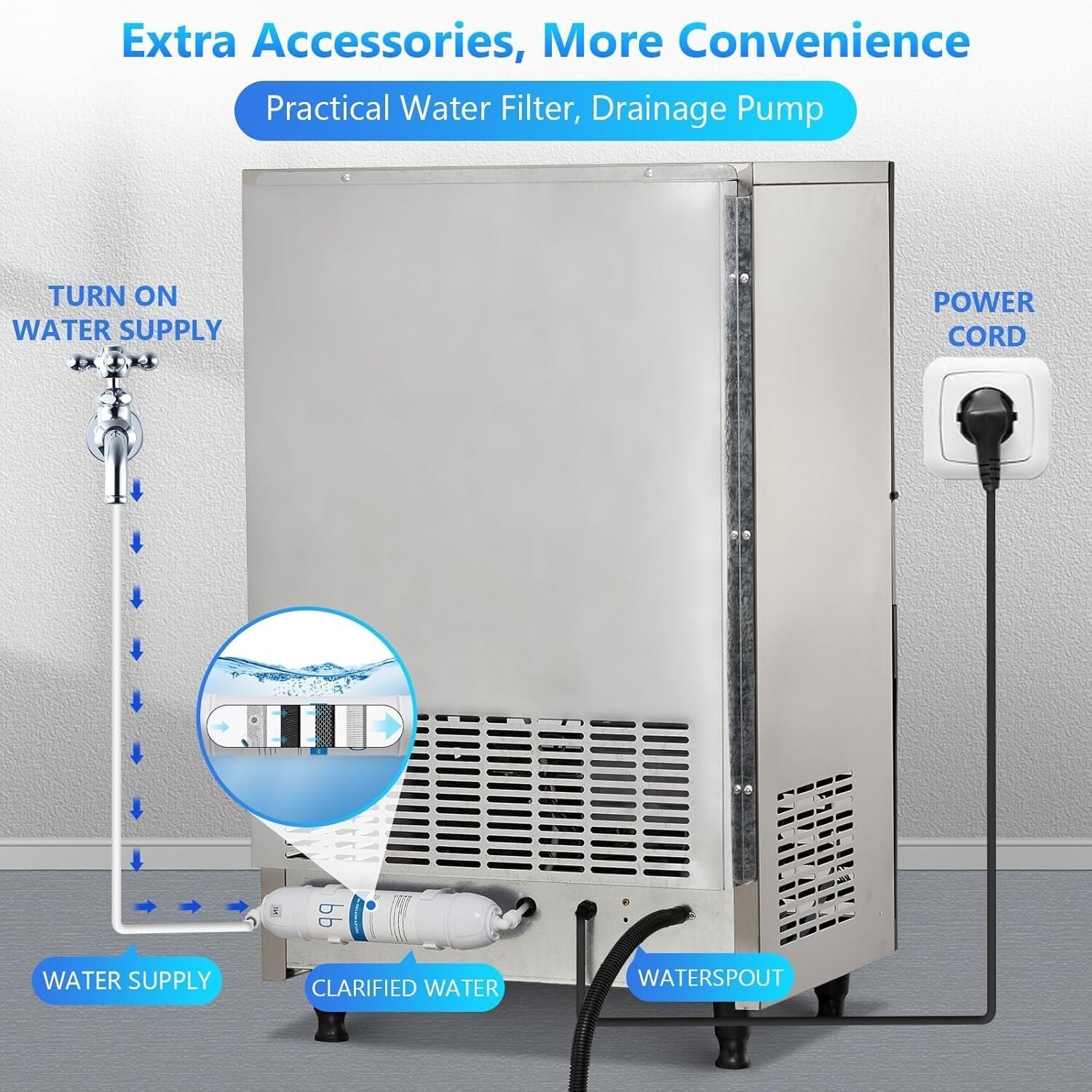 110lb Built-in Commercial Ice Maker Stainless Steel Bar Restaurant Cube Machine