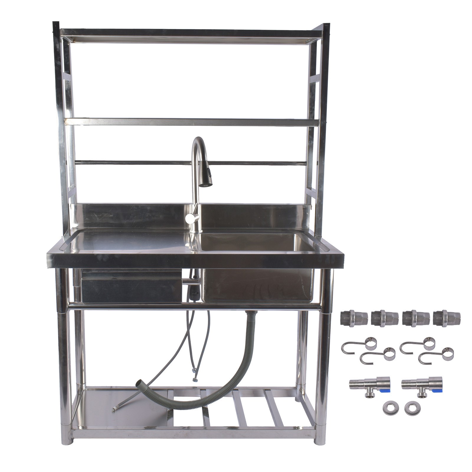 Stainless Steel Utility Sink Commercial Single Bowl Sink with Pull-Out Faucet