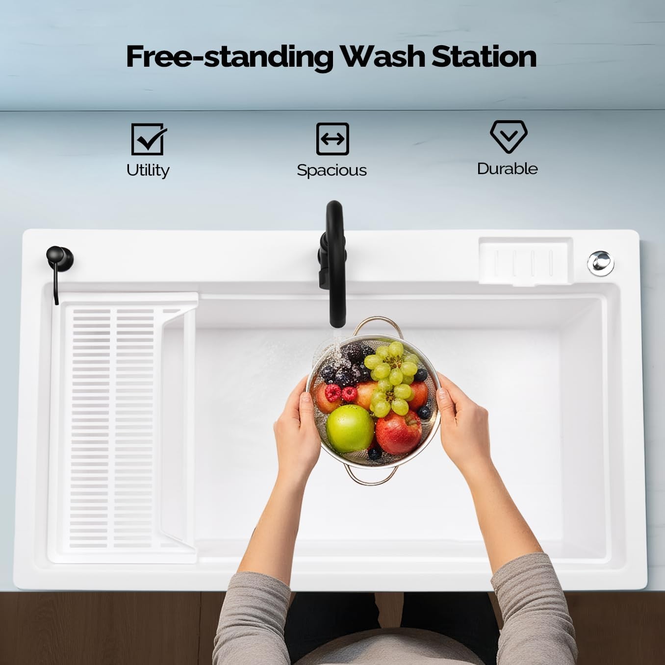 37-Gallon Freestanding Utility Sink with Faucet, 36″ Heightened Basin for Garage