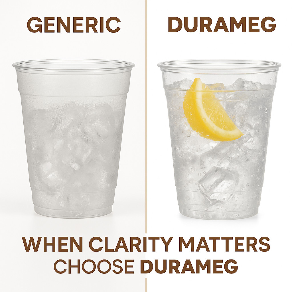 DURAMEG 12oz Clear PET Cups with Dome Lids 100 Pack | Disposable Smoothie Cups