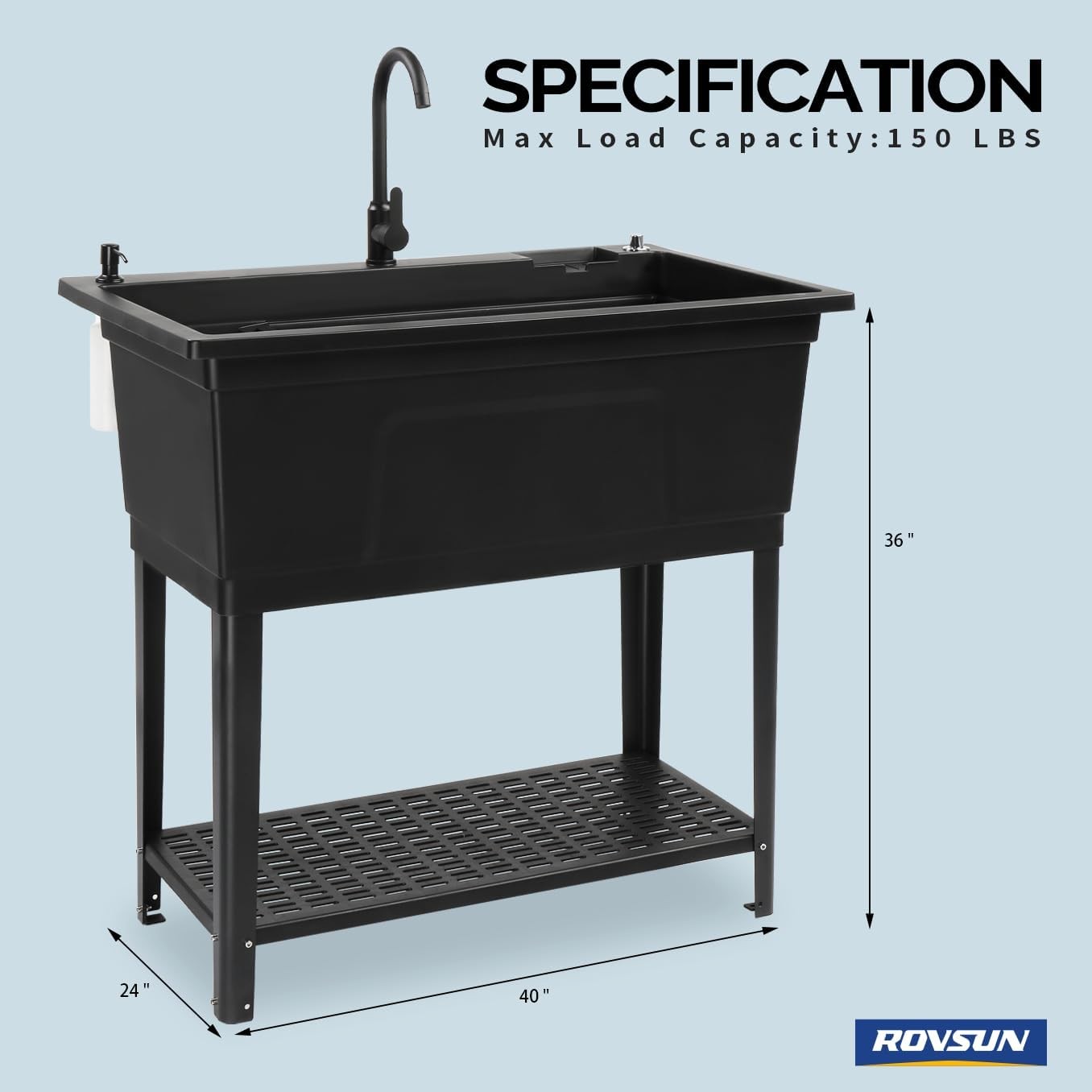 37-Gallon Freestanding Utility Sink with Faucet, 36″ Heightened Basin for Garage