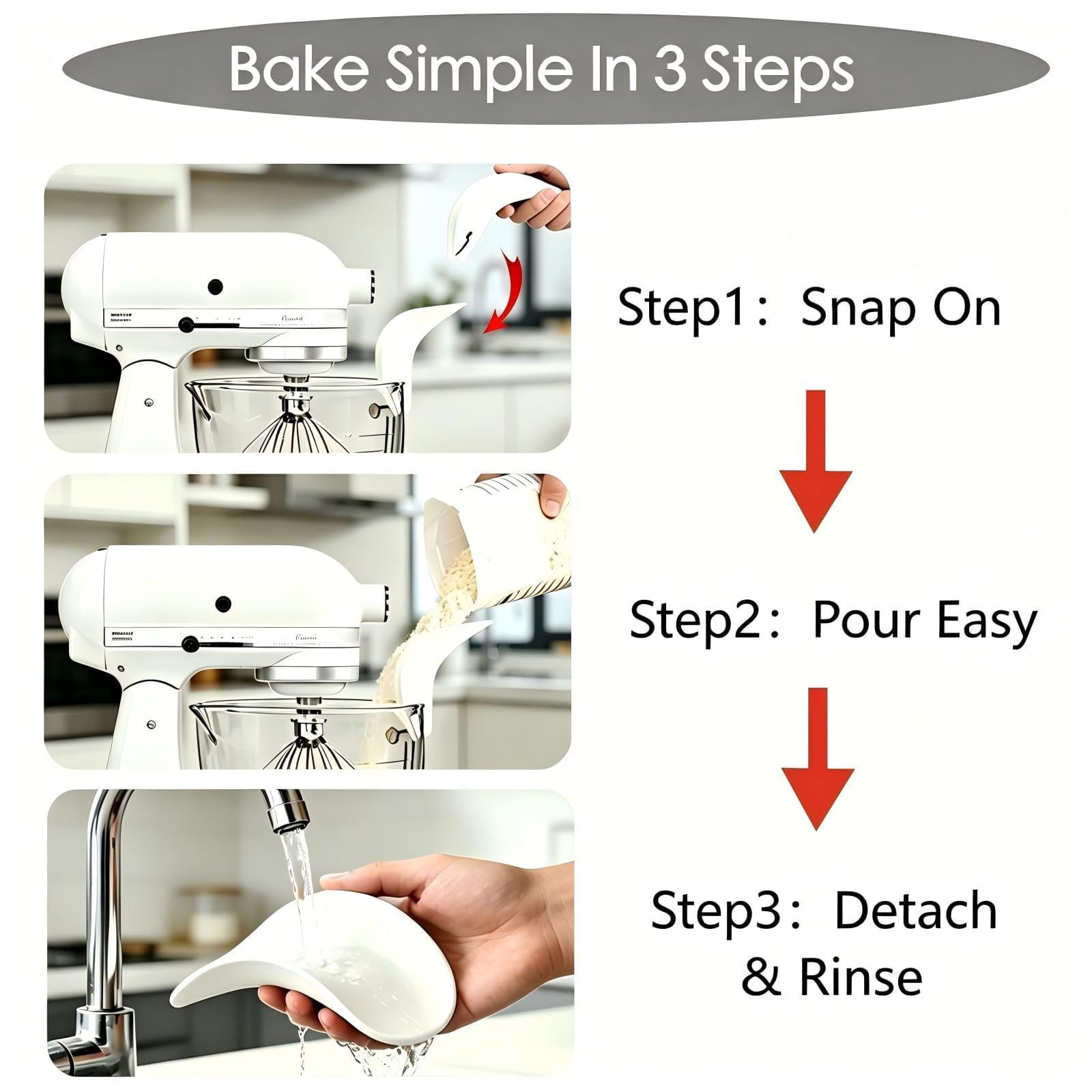 Pouring Chute for KitchenAid Stand Mixer: Universal Silicone Flour Funnel & C…