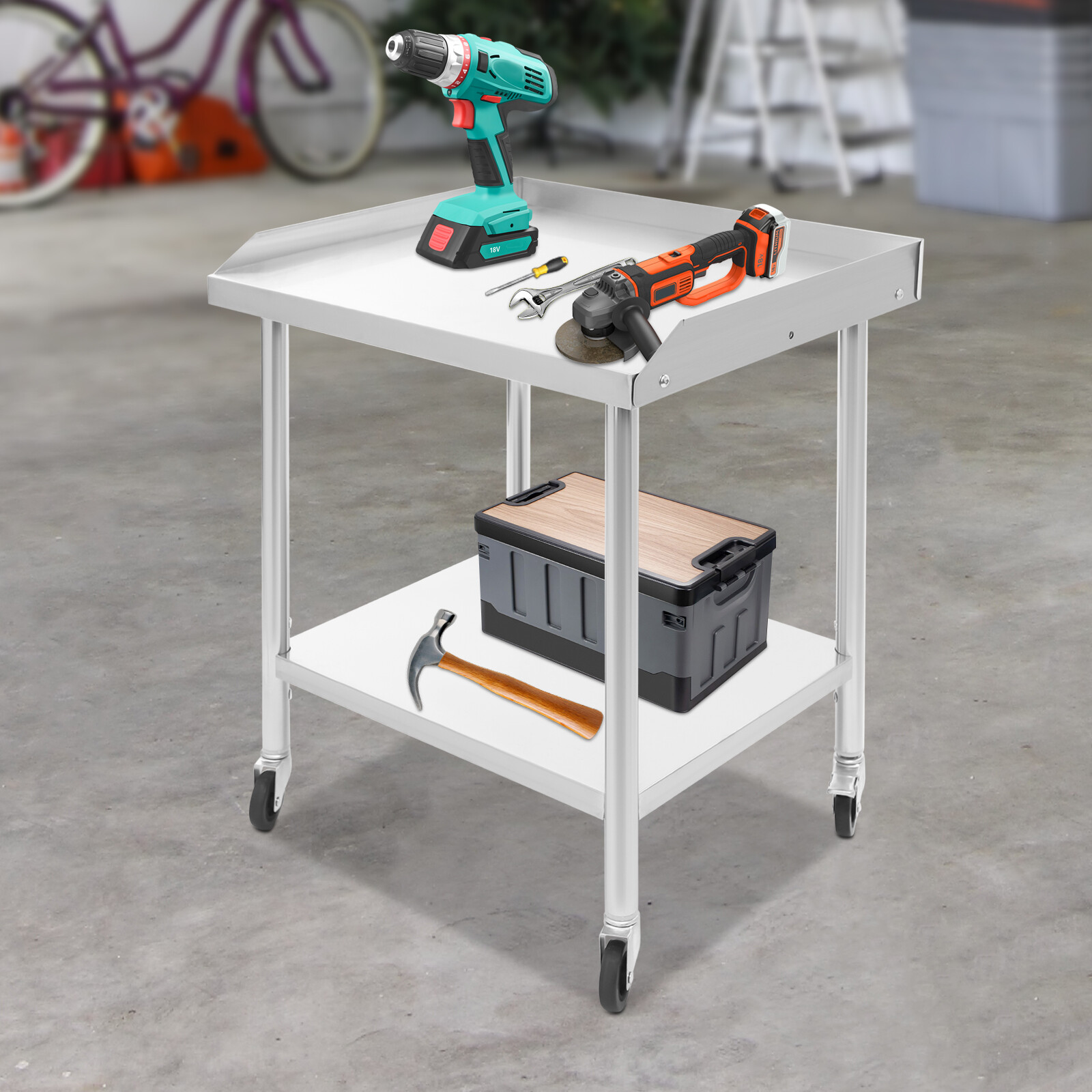 Work Table Stainless Steel 2-Layer Work Table Commercial Prep Bench 1102 lbs